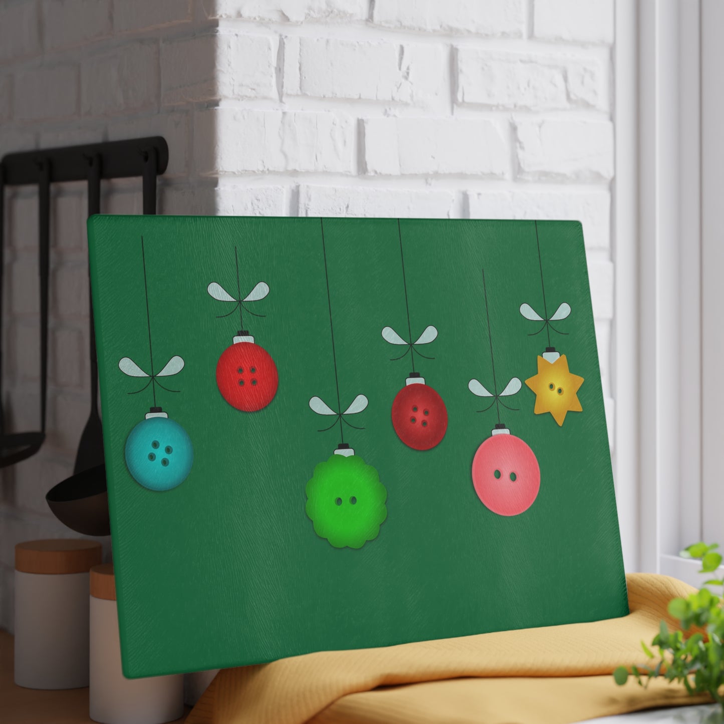 Festive Glass Cutting Board, Holiday Kitchen Decor, Christmas Gift, Unique Serving Tray, Durable Cooking Accessory, Holiday Entertaining