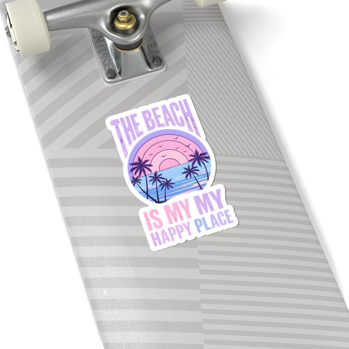 Beach Sticker — “The Beach Is My Happy Place” Pastel Sunset Kiss-Cut Sticker