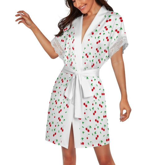 Lace Trimmed Short-Sleeve Nightgown - Cherries