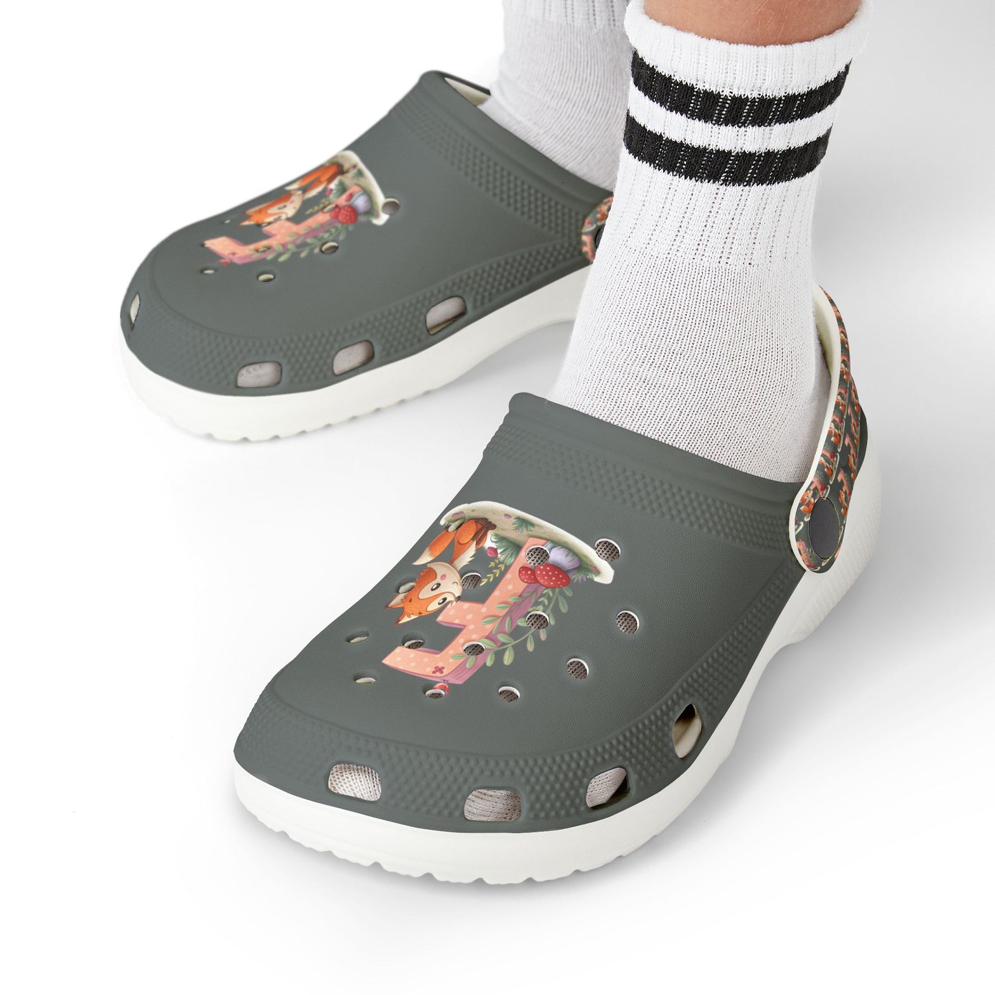 Kid's EVA Foam Clogs with Cute Fox Design - Letter F