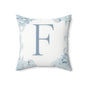 Monogram F Floral Throw Pillow — Blue Letter F Decorative Cushion