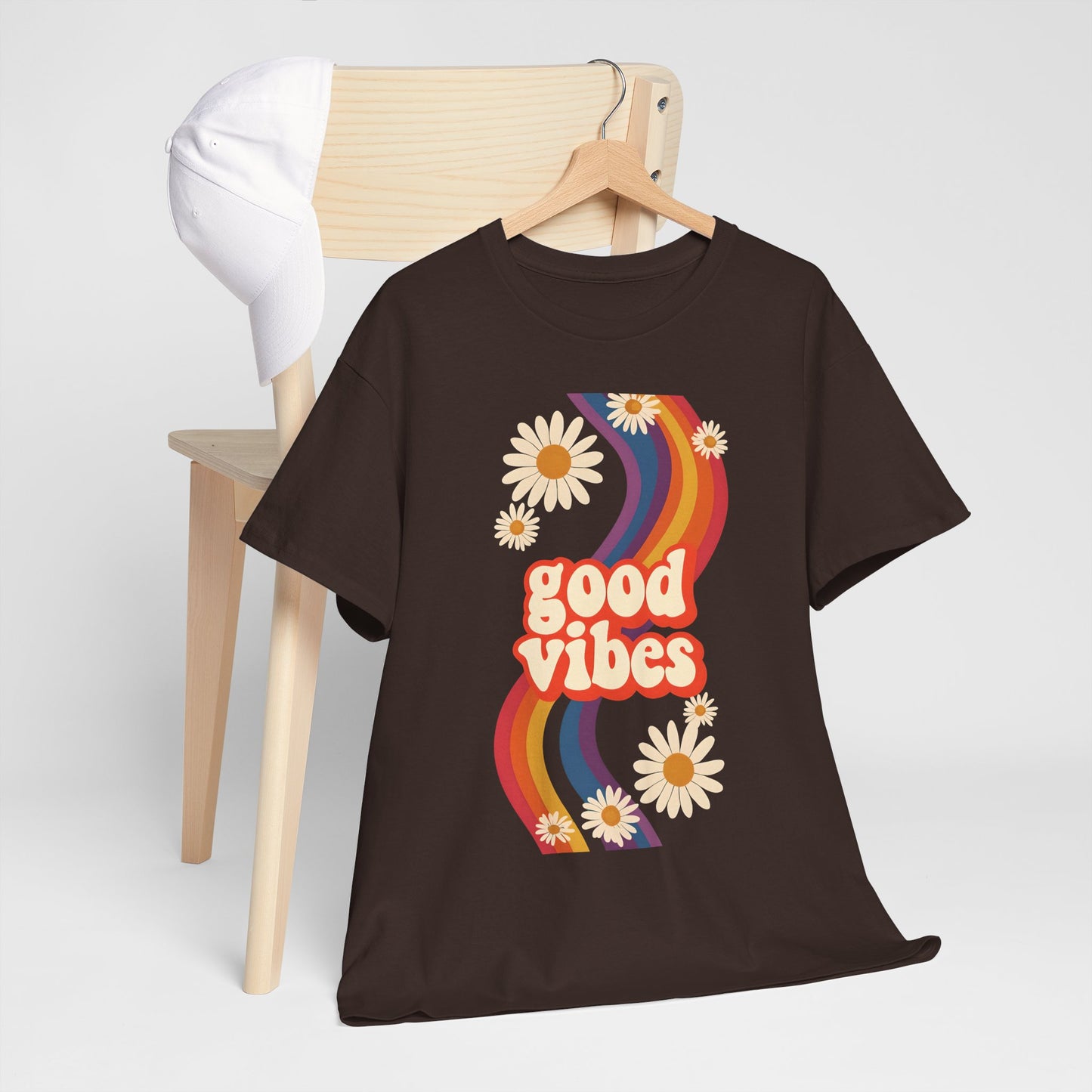 Good Vibes Unisex Heavy Cotton Tee, Retro Graphic T-Shirt, Feel Good Apparel, Summer Outfit, Casual Gift for Friends