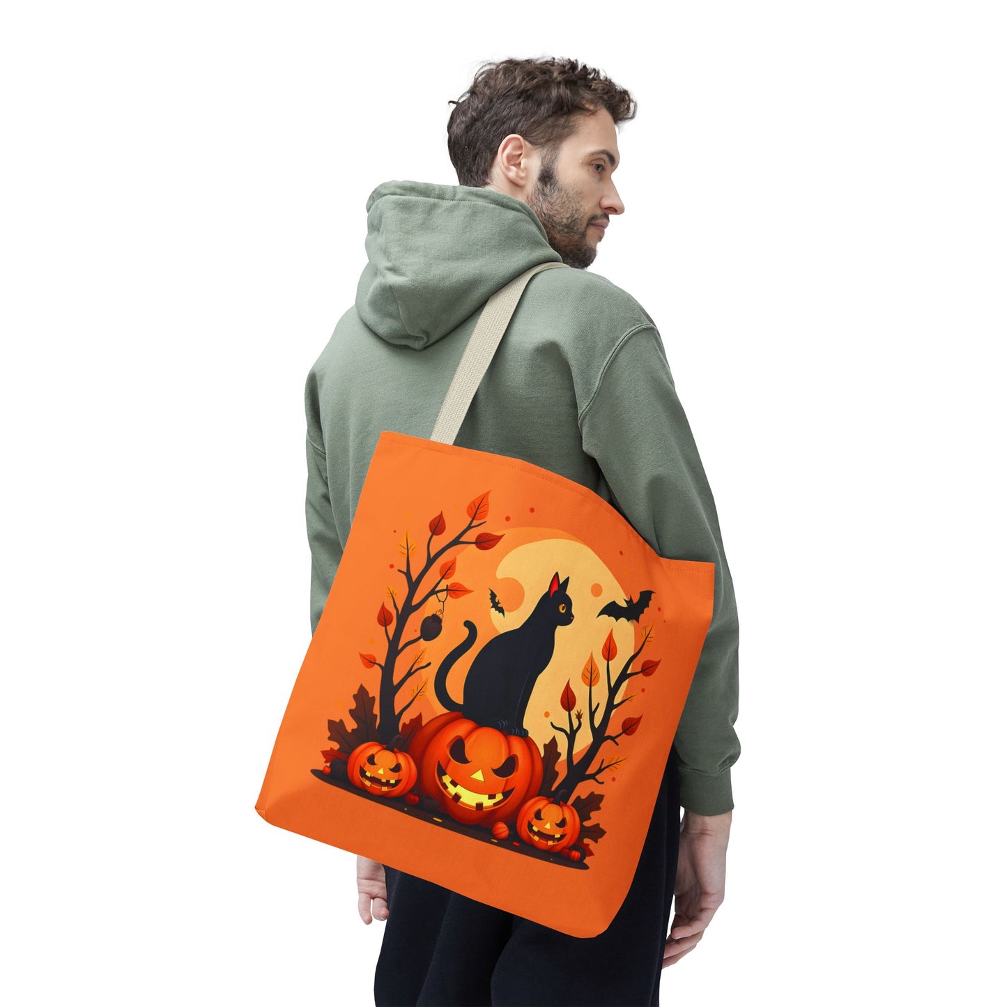 Halloween Cat Tote Bag | Spooky Halloween Accessory, Trick or Treat, Gift for Cat Lovers, Fall Fashion Must-Have, Pumpkin Decor
