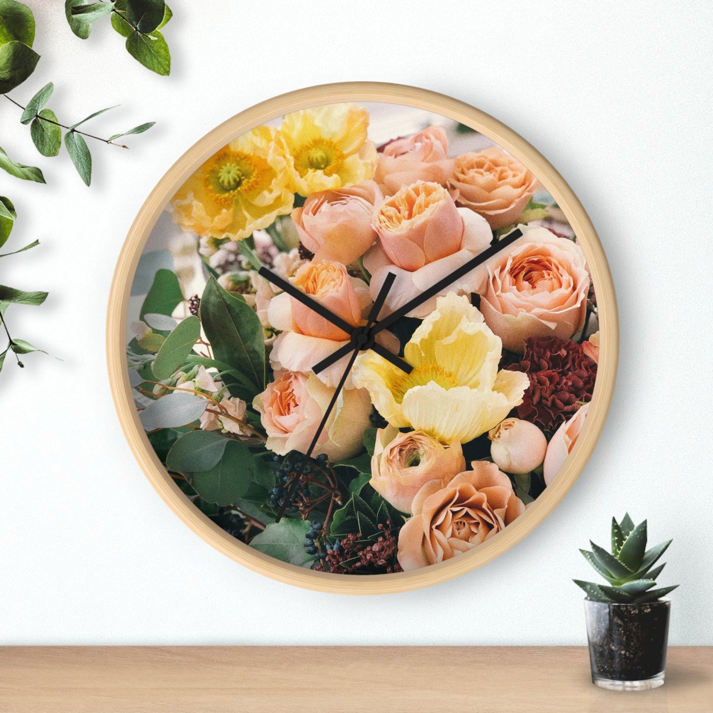 Floral Wall Clock - Elegant Home Decor, Flower Decor, Gift for Flower Lovers