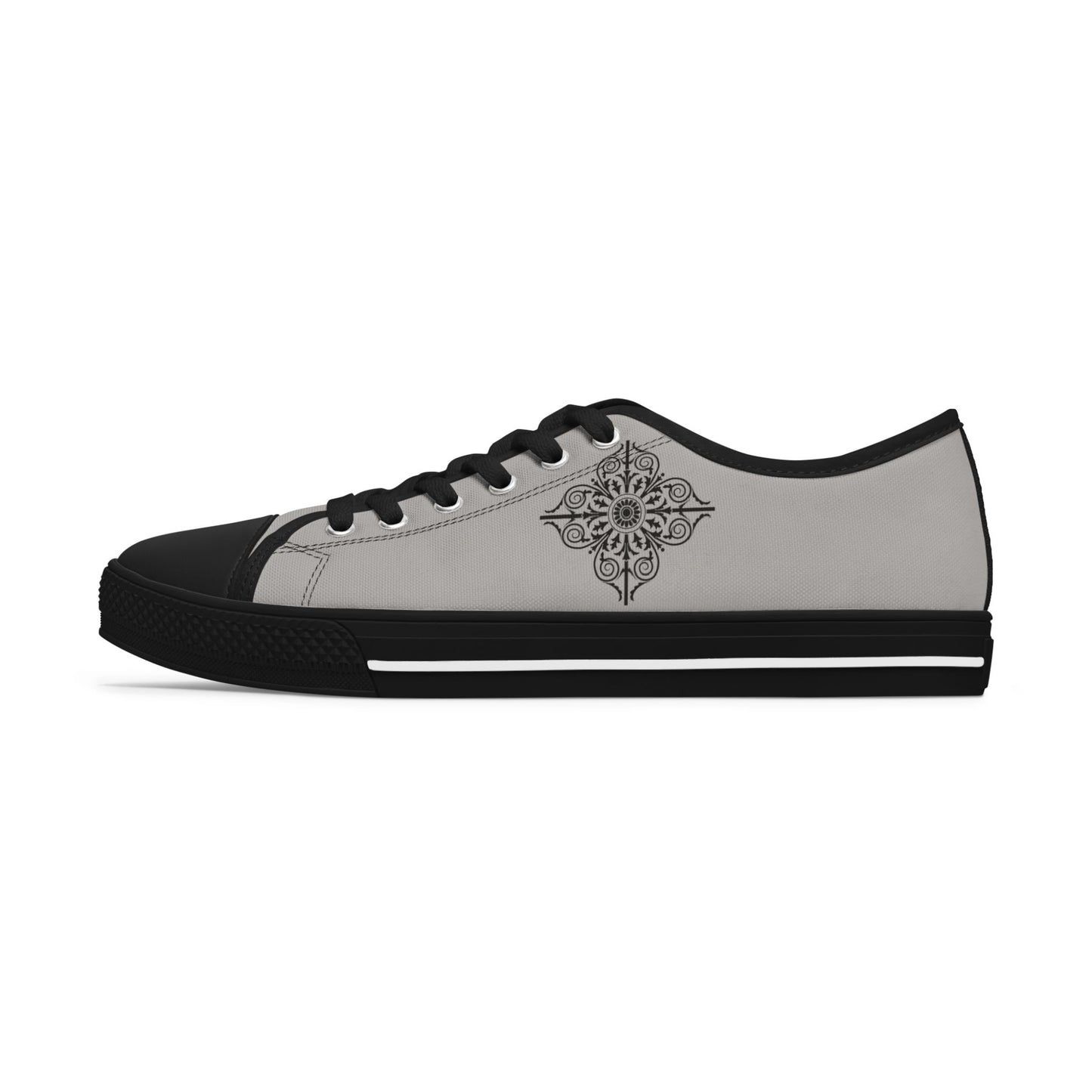 Women's Low Top Sneakers — Gray Tile Mandala Casual Canvas Shoes