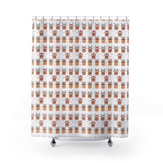Festive Reindeer Shower Curtain | Holiday Decor, Christmas Gift, Bathroom Accessory, Seasonal Home Decor, Cute Shower Curtain