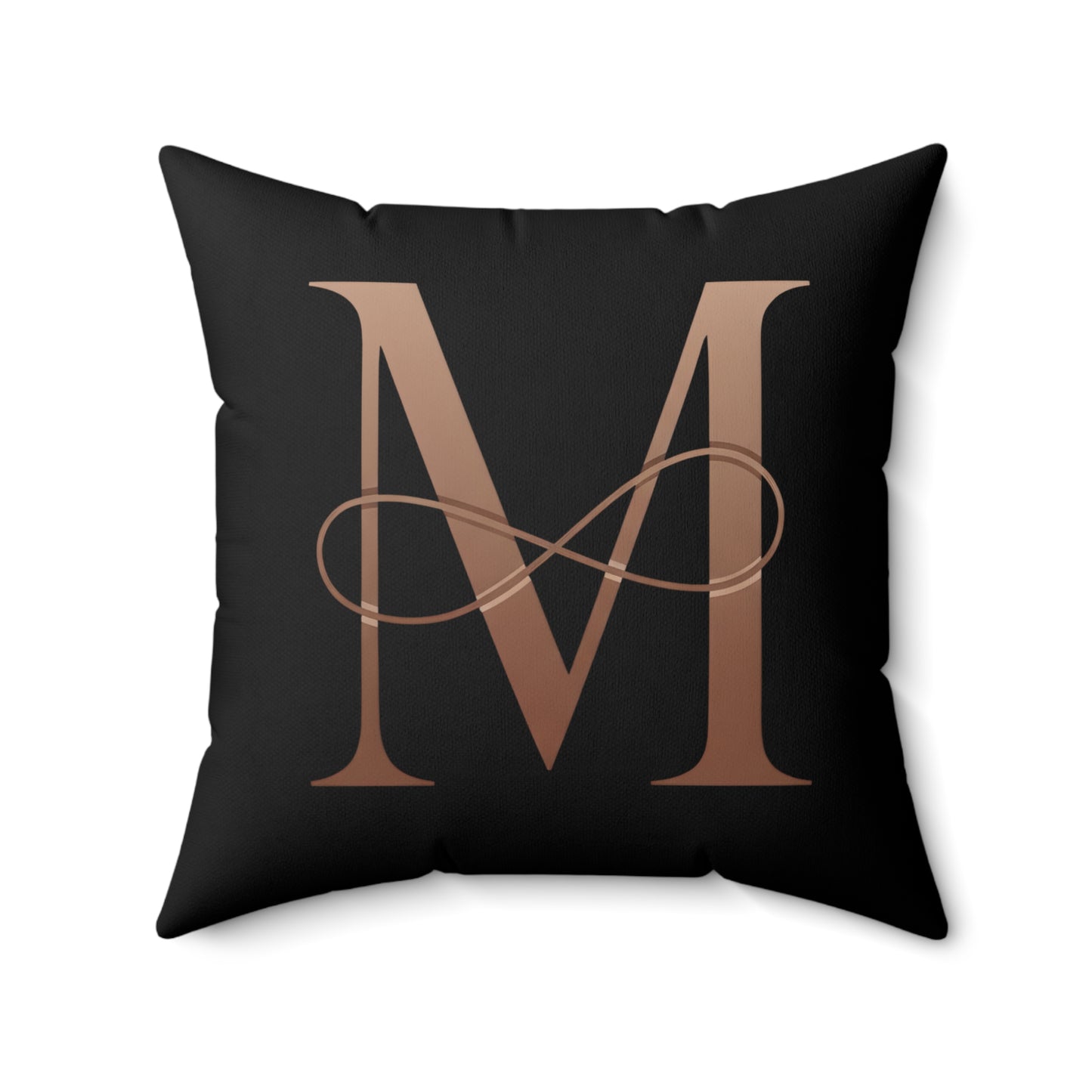 Monogram M Square Pillow — Elegant Rose Gold Letter on Black Accent Pillow