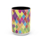 Colorful Diamond Pattern Coffee Mug, Coffee Lover Gift, Bright Kitchen Decor, Artistic Mug, Vibrant Drinkware