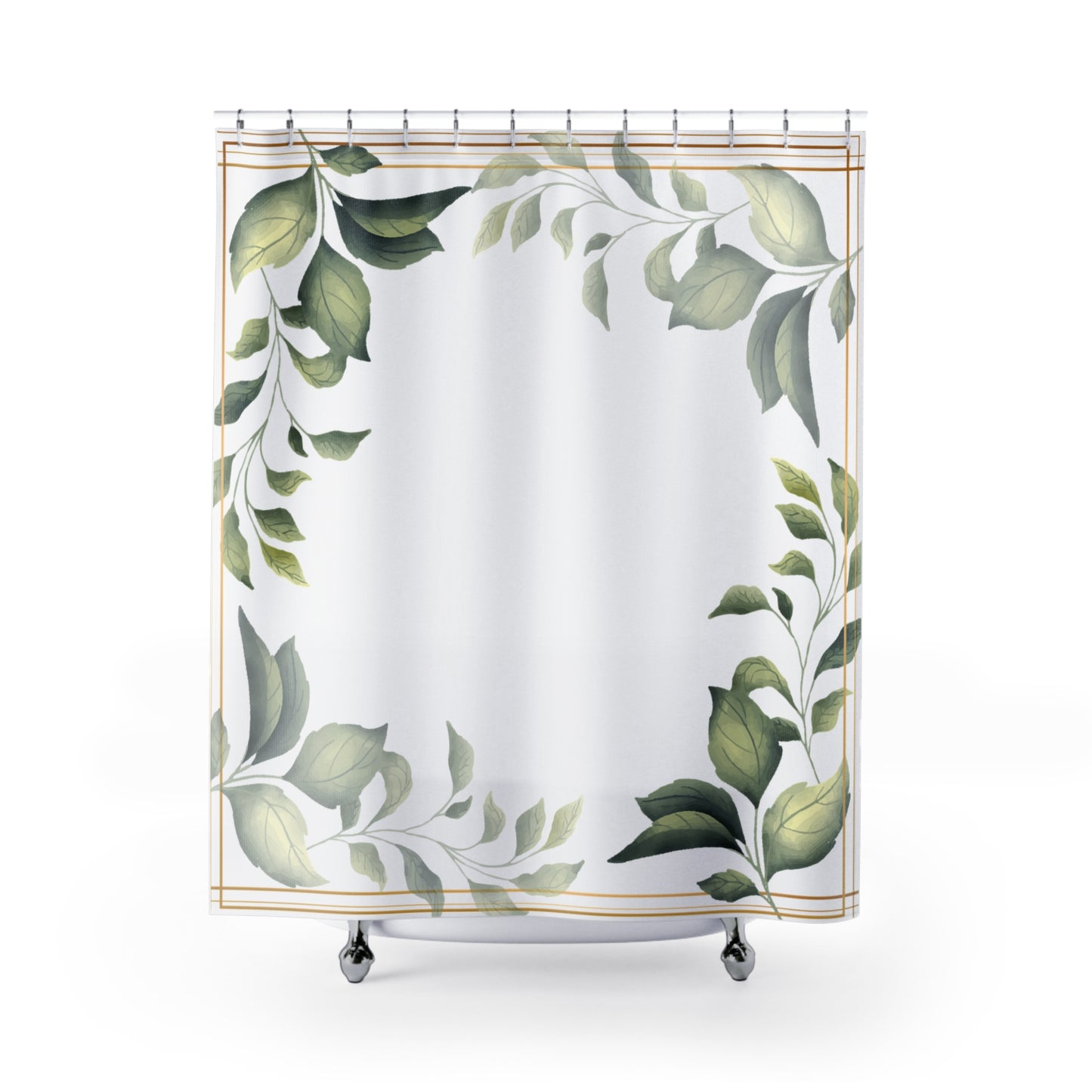 Botanical Leaf Shower Curtain – Green Watercolor Foliage Bathroom Decor