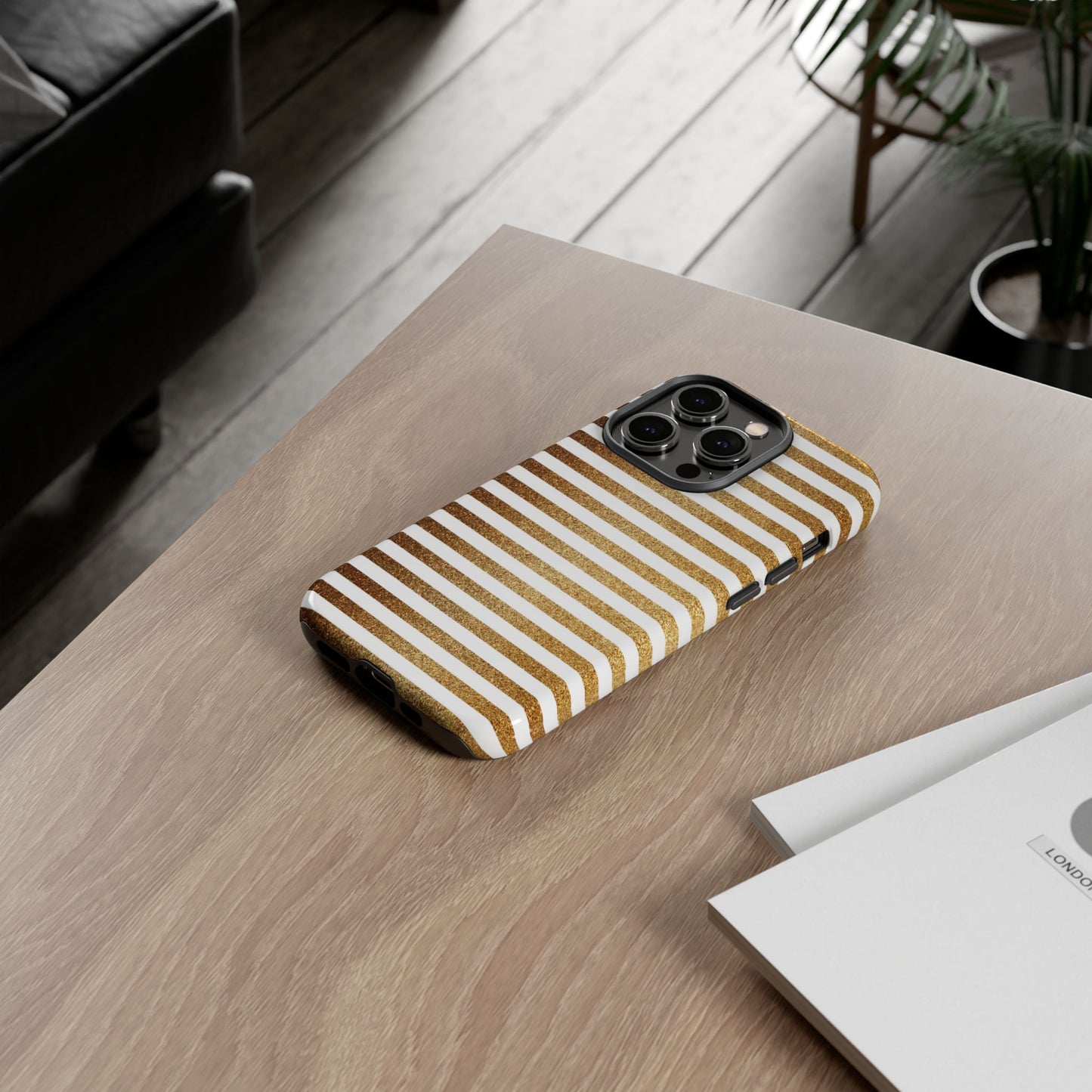 Glamorous Gold Striped Phone Case | Tough Cases, Stylish Phone Cover, Chic Accessories, Gift for Her, Fashionable Tech