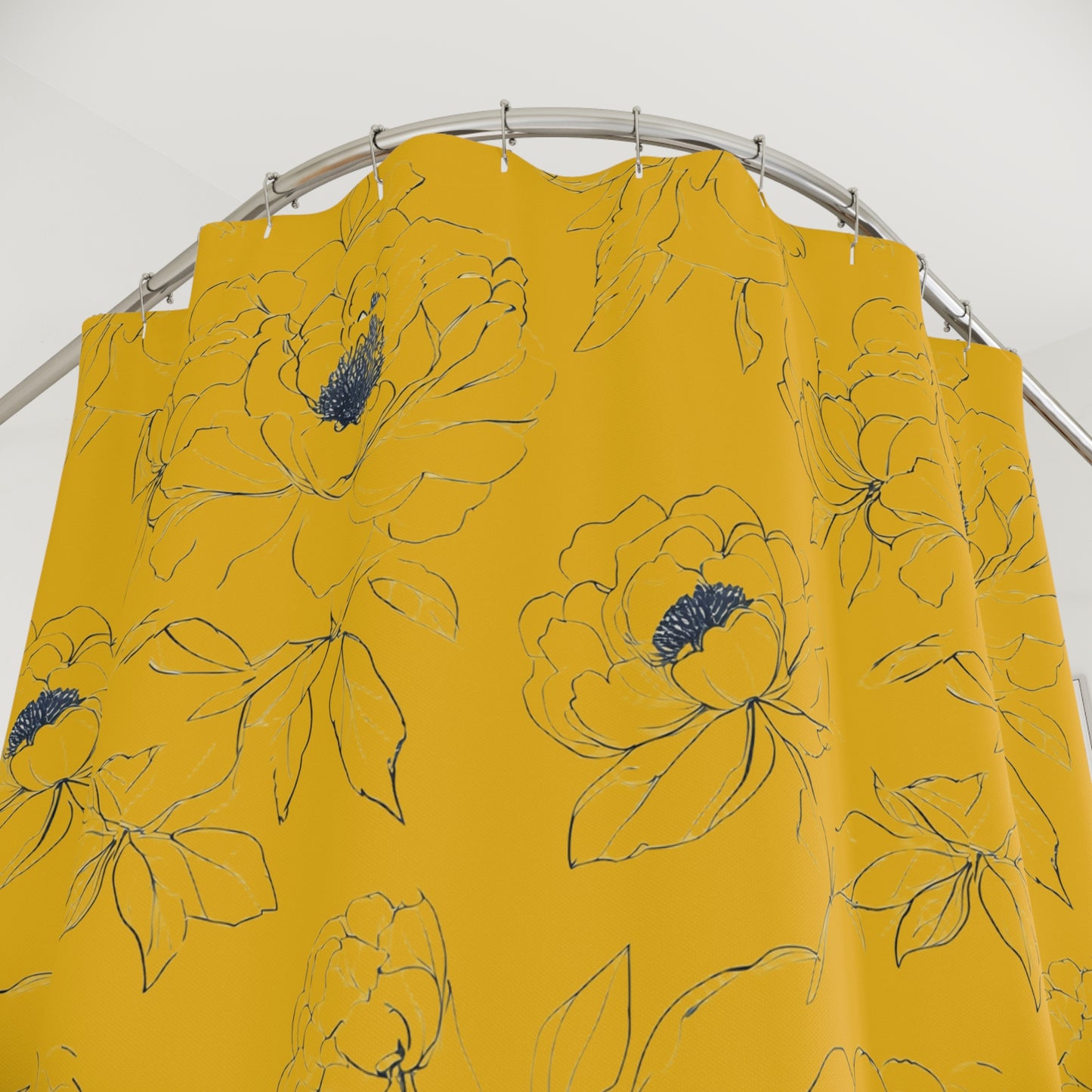 Chic Floral Shower Curtain, Bright Yellow Bathroom Decor, Modern Home Accessories, Elegant Gift for Her, Spring & Summer Vibes