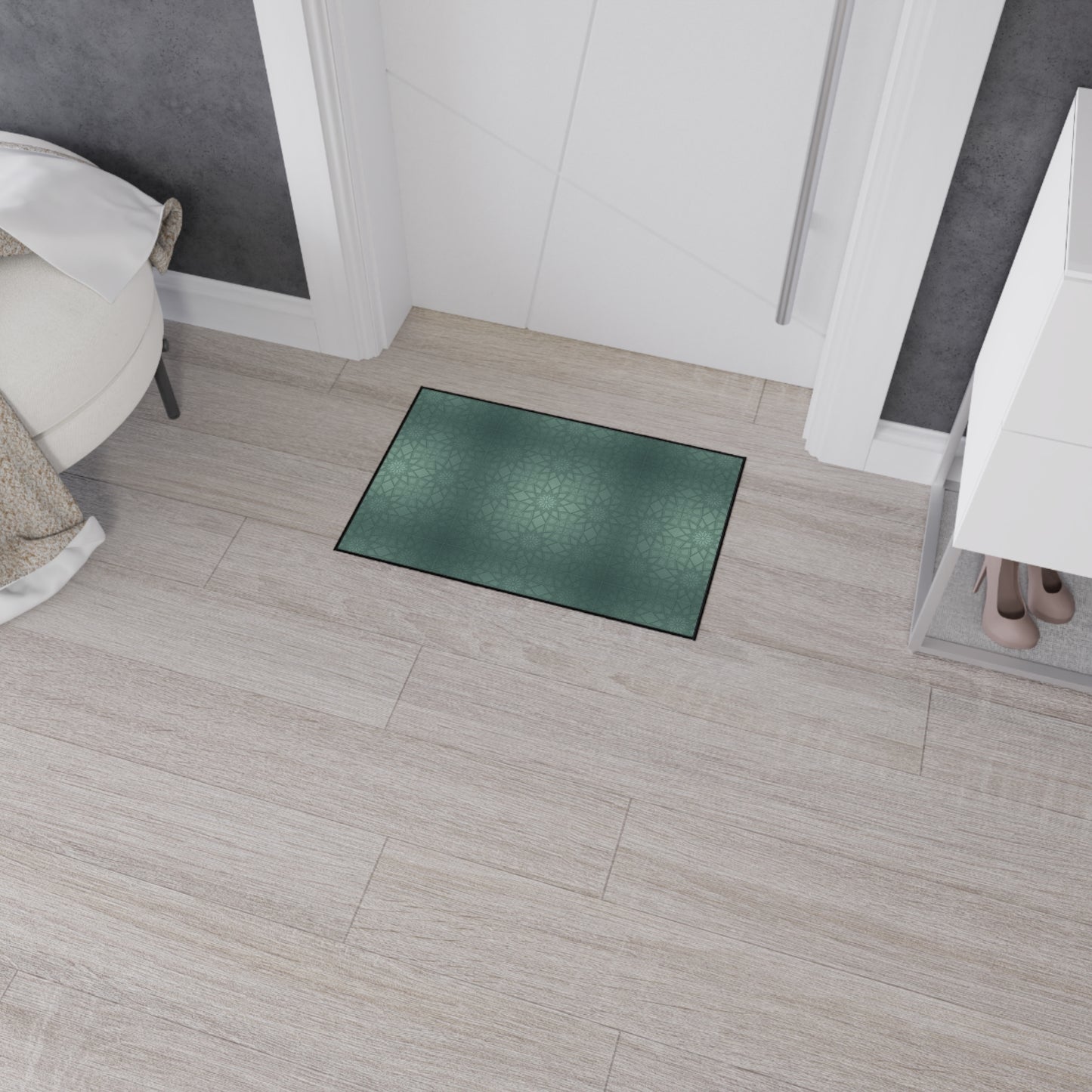 Heavy-Duty Floor Mat — Teal Geometric Anti-Fatigue Rug for Kitchen & Garage