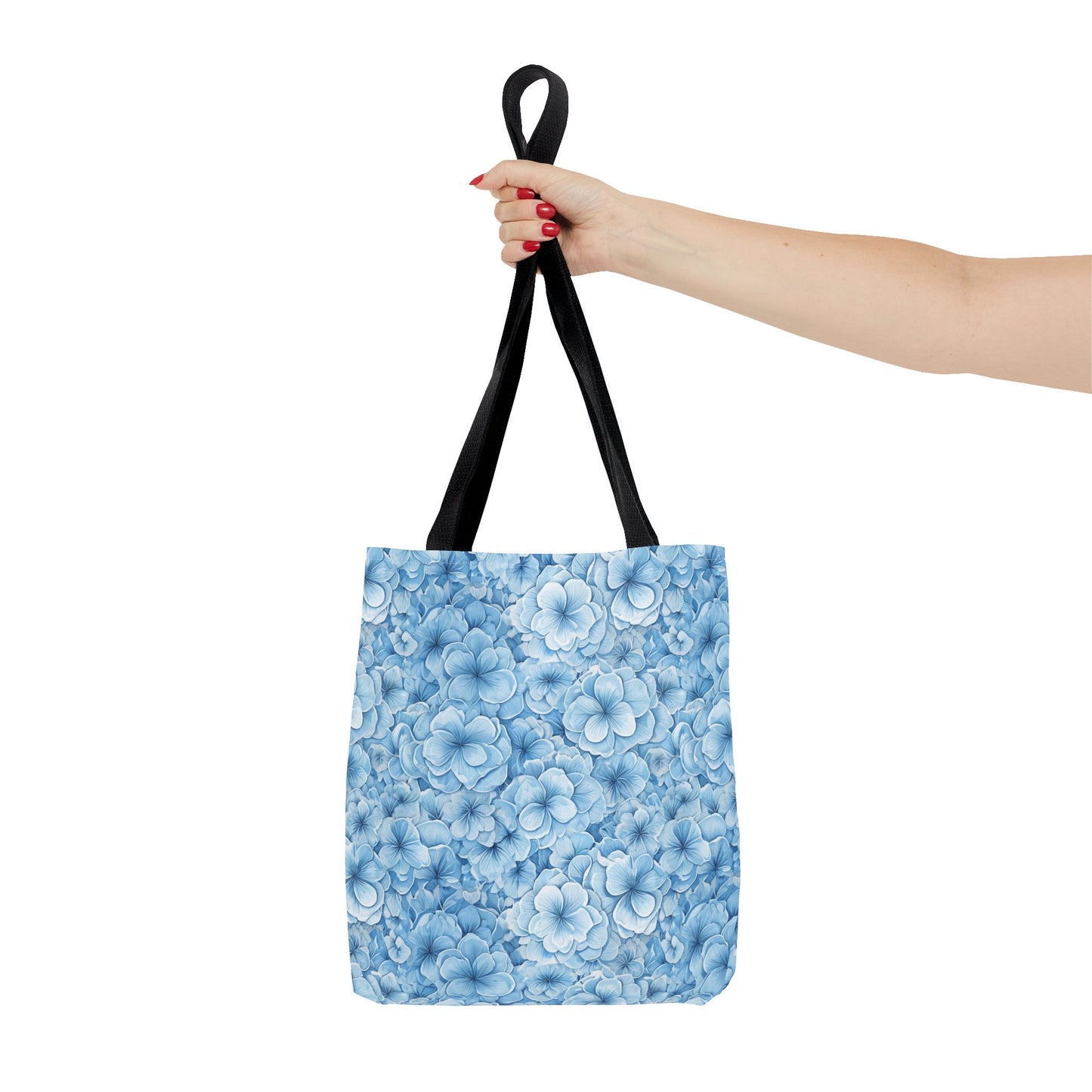 Blue Watercolor Floral Tote Bag — Reusable Flower Pattern Shopper