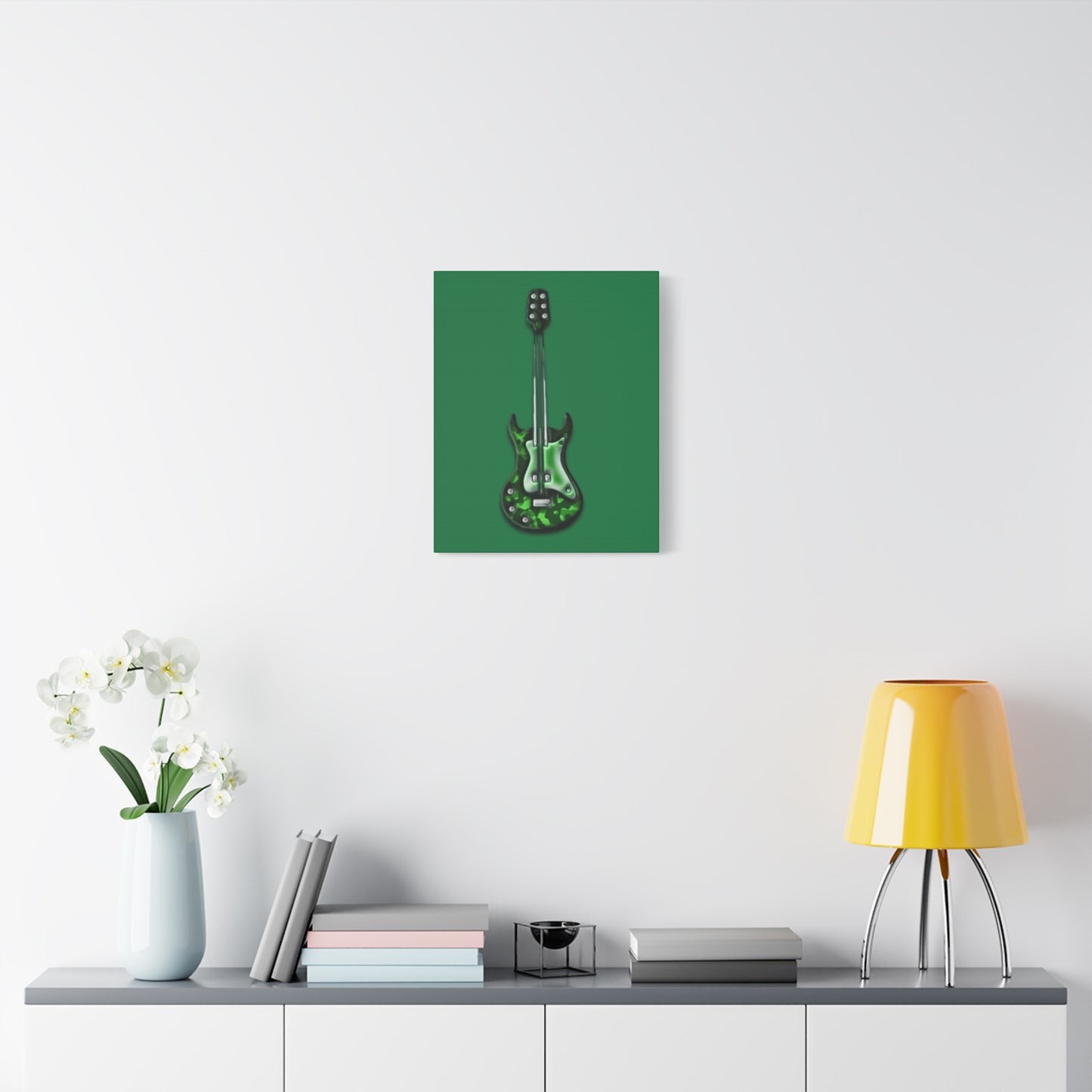 Green Electric Guitar Canvas Art, Music Wall Decor, Rock n Roll Gift, Guitar Lover's Art, Stretched Green Canvas, Home Theater Decor