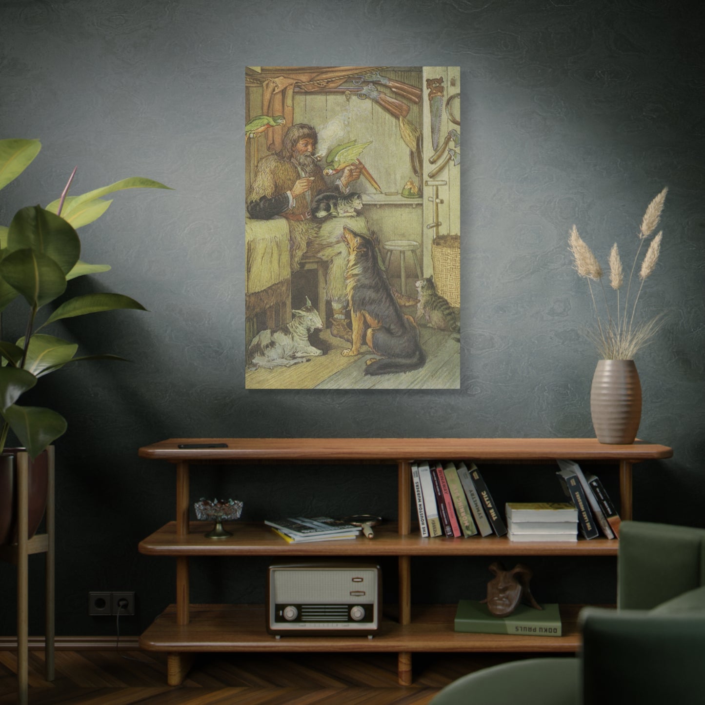 Vintage Cottage Animal Illustration Matte Canvas Print