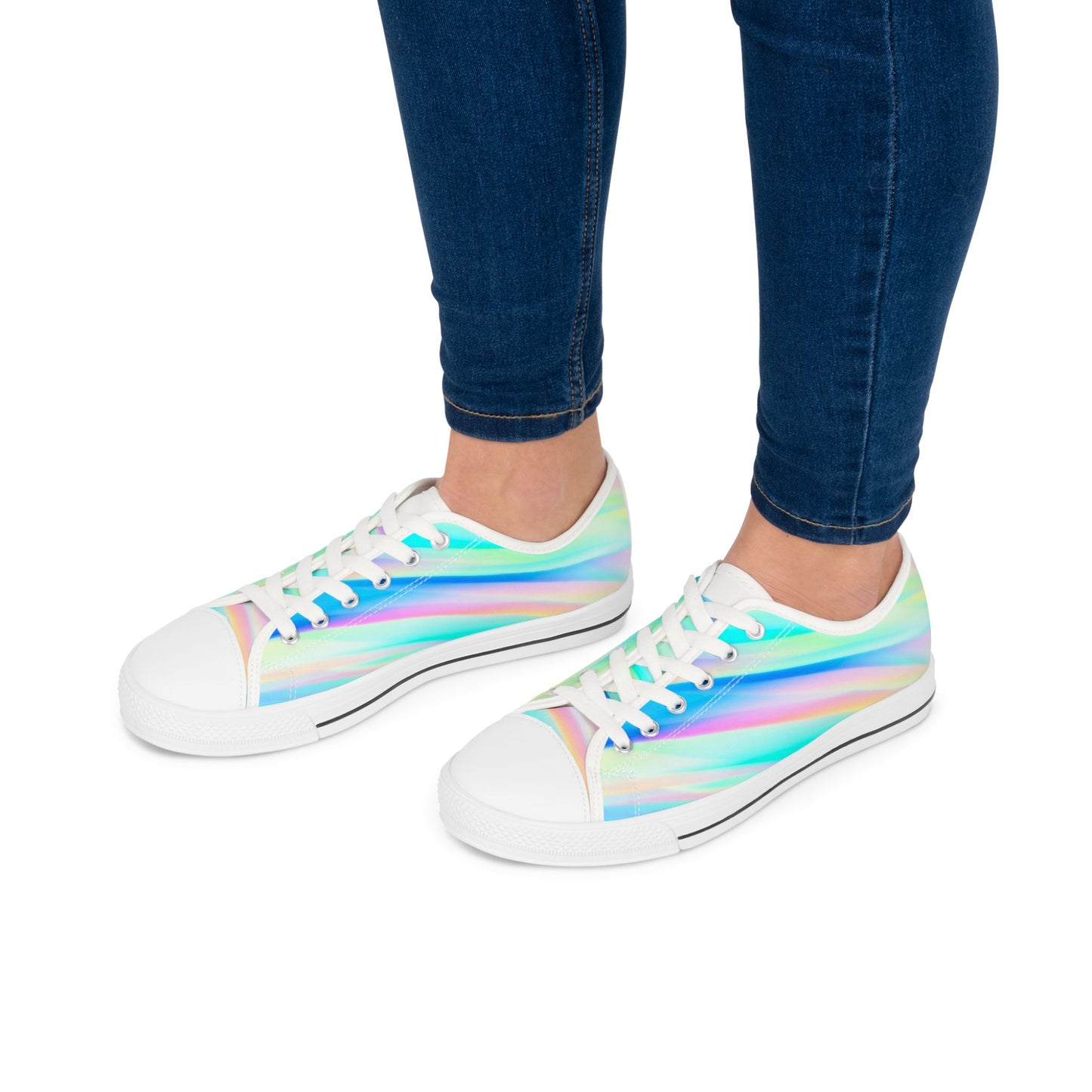 Holographic Rainbow Low Top Sneakers — Women's Iridescent Casual Shoes