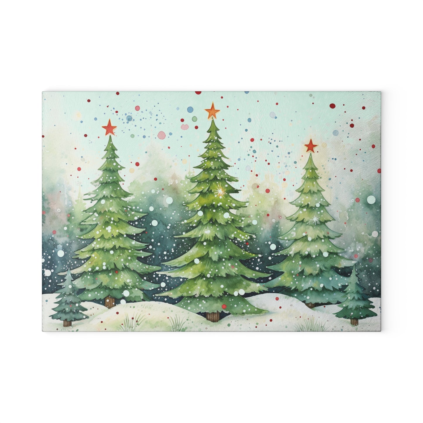 Glass Cutting Board — Watercolor Christmas Trees Holiday Kitchen Decor