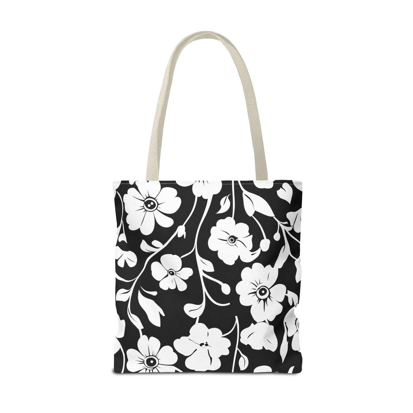 Elegant Floral Tote Bag, Black and White Tote, Eco-Friendly Shopping Bag