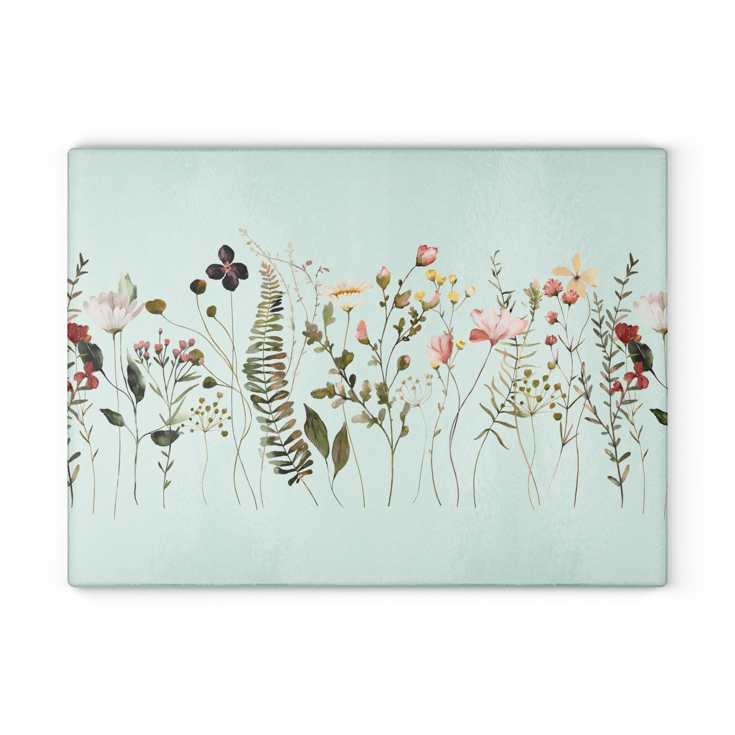 Floral Meadow Glass Cutting Board — Mint Wildflower Kitchen Prep Board