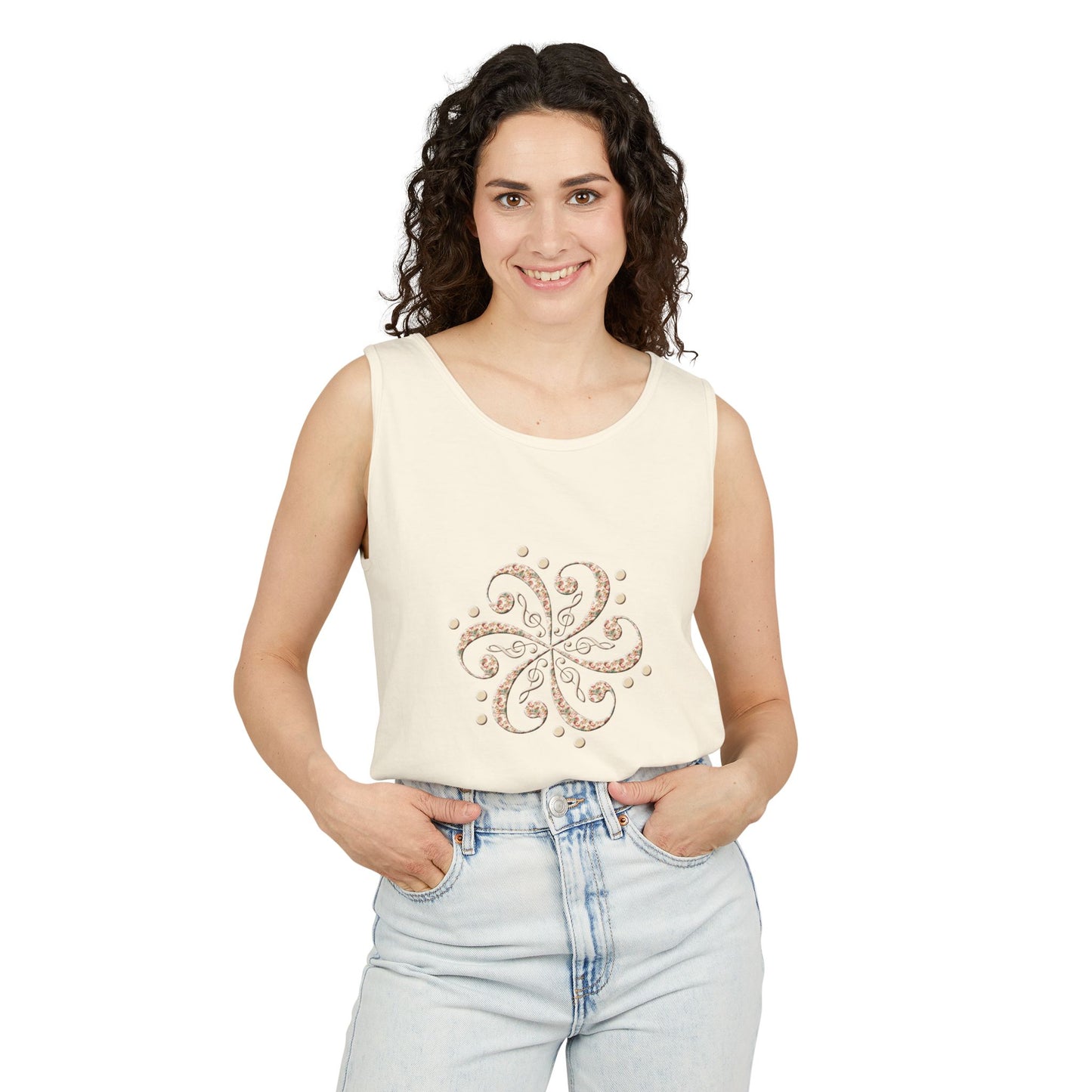 Boho Spiral Design Tank Top | Unisex Summer Apparel, Casual Wear, Beach Outfit, Festival Top, Gift Idea