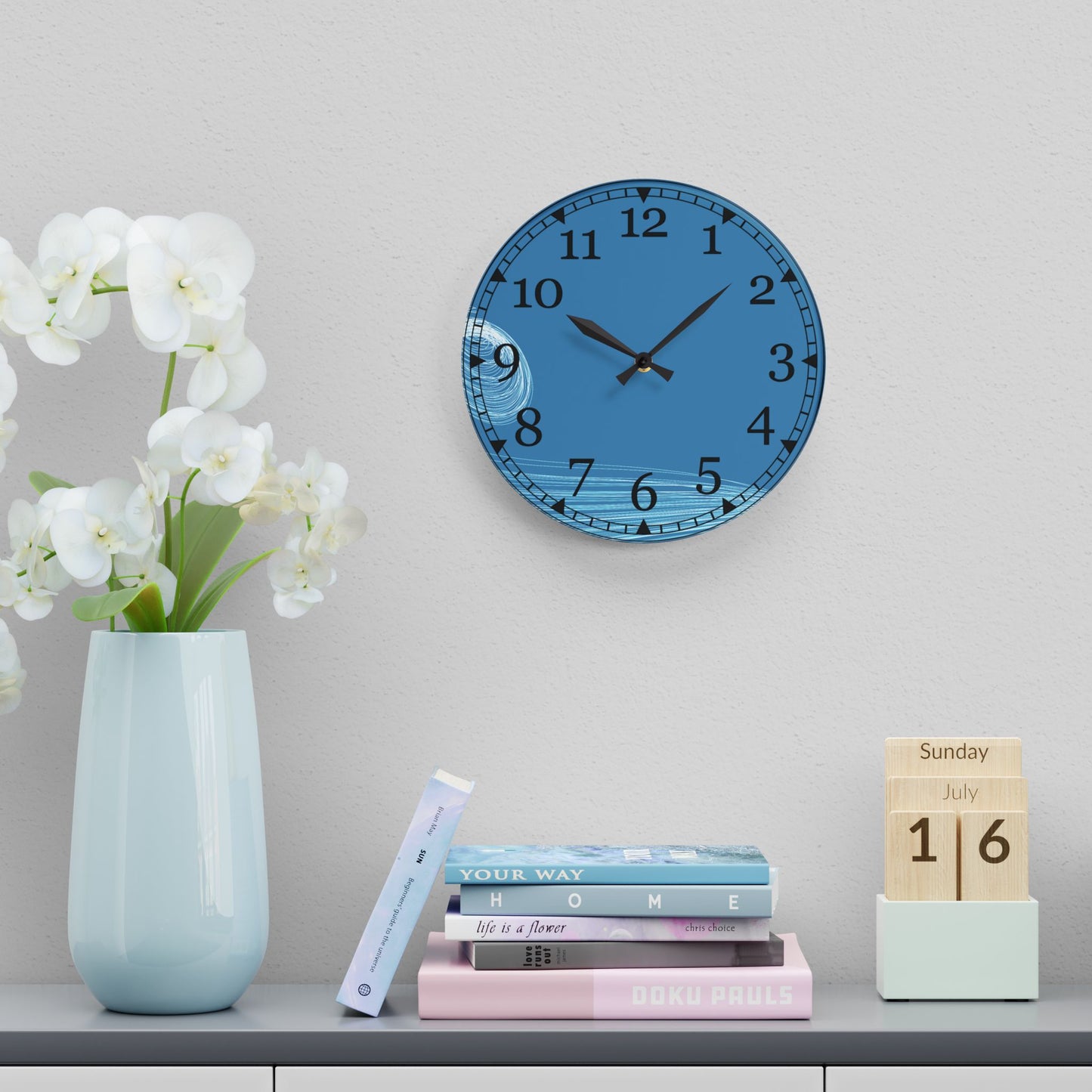 Blue Wave Acrylic Wall Clock — Modern Coastal Home Decor