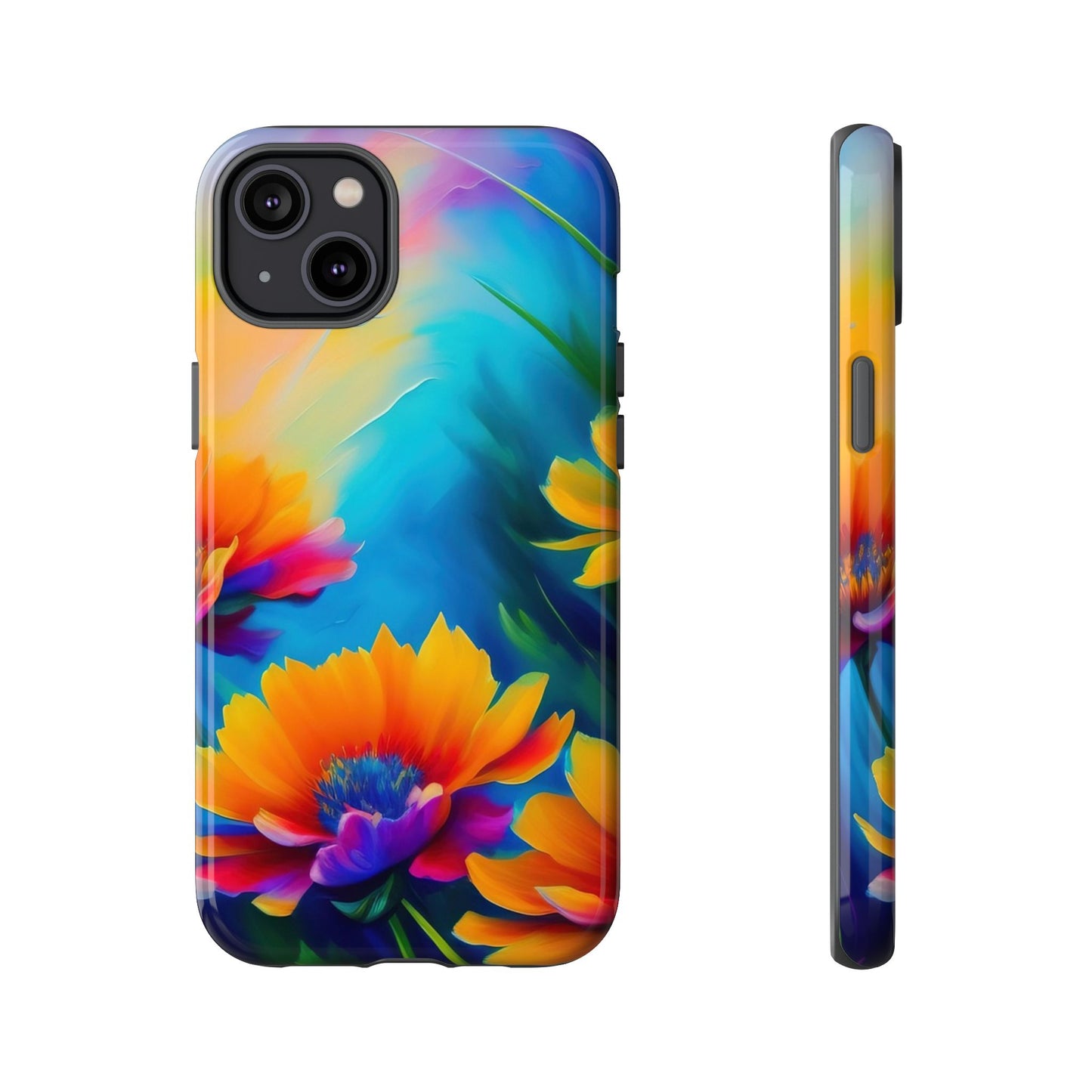 Floral Burst Tough Phone Case — Vibrant Watercolor Flowers Protective Cover
