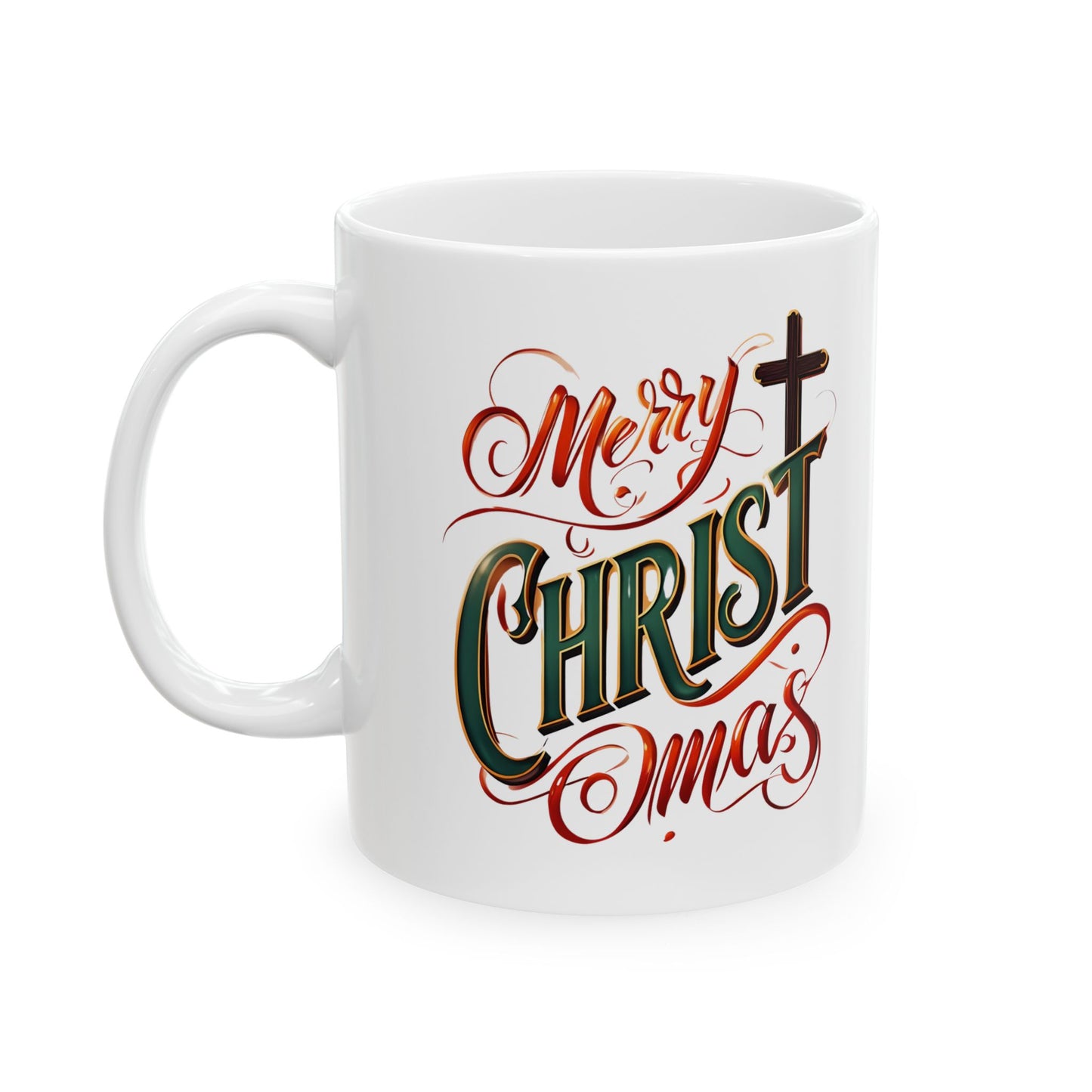 Christmas Ceramic Mug - Merry Christ-Mas Coffee Cup, Holiday Gift, Hot Cocoa Mug, Festive Kitchen Decor, Seasonal Beverage Mug