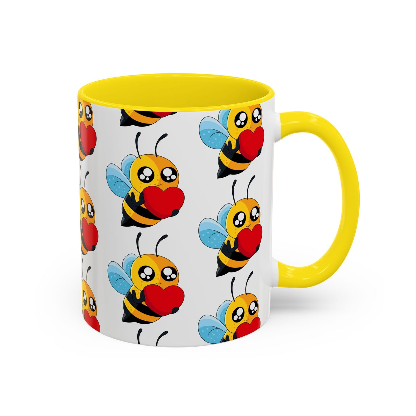 Cute Bee Love Accent Coffee Mug,  Cute Floral Mug, Cheerful Bee Design