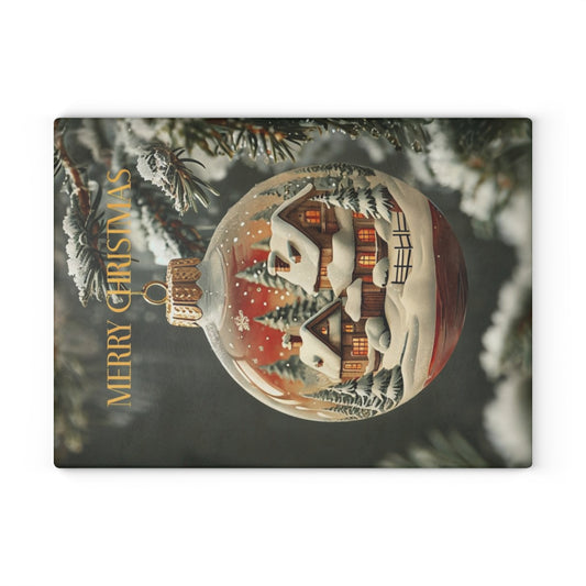 Glass Cutting Board — Vintage Snow Globe 'Merry Christmas' Holiday Kitchen Decor