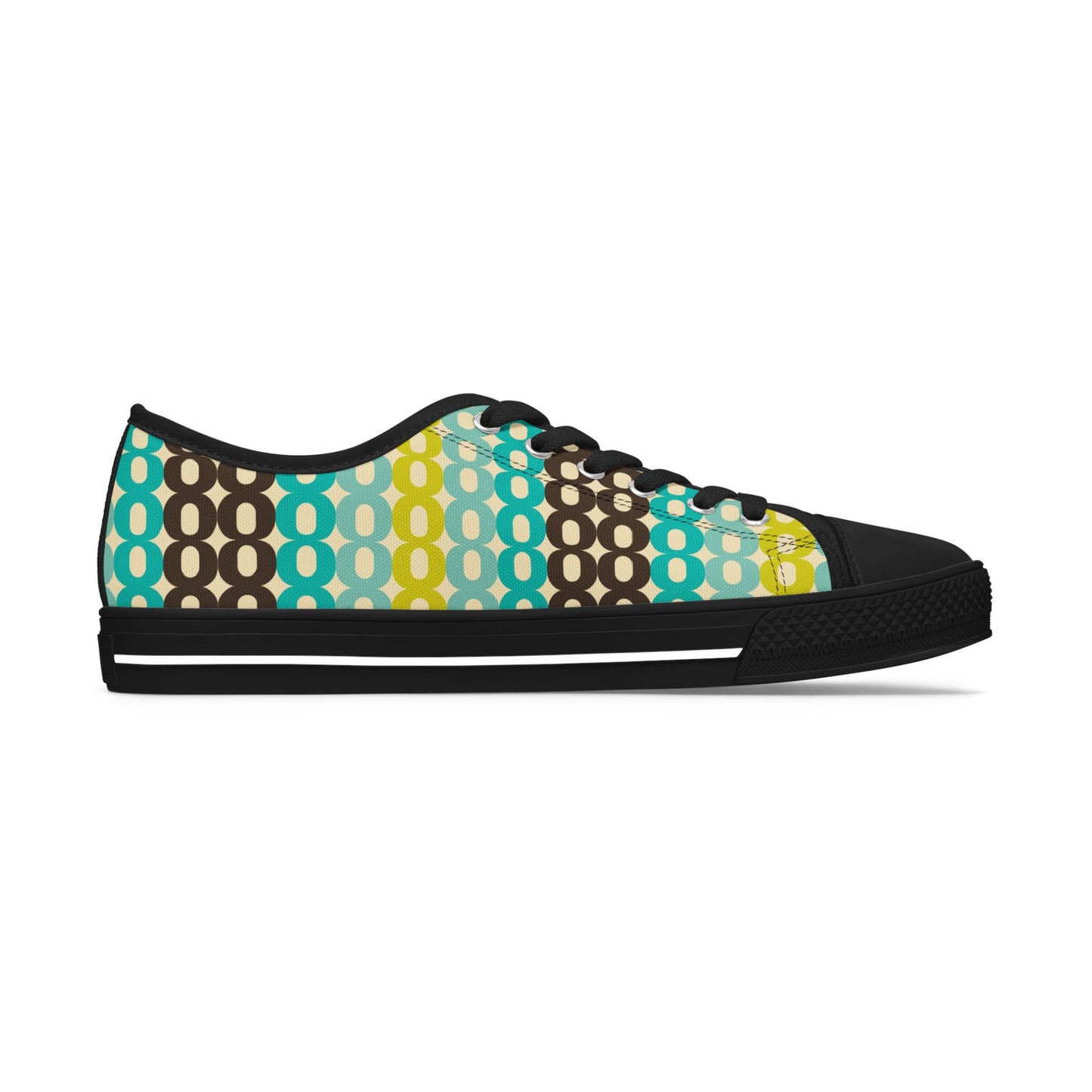Retro Polka Chain Low Top Sneakers — Teal, Lime & Chocolate Patterned Women’s Shoes