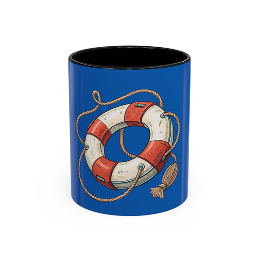 Lifesaver Accent Coffee Mug - Nautical Gift, Beach Decor, Sailor's Coffee Cup, Ocean Lover Mug, Summer Vibes