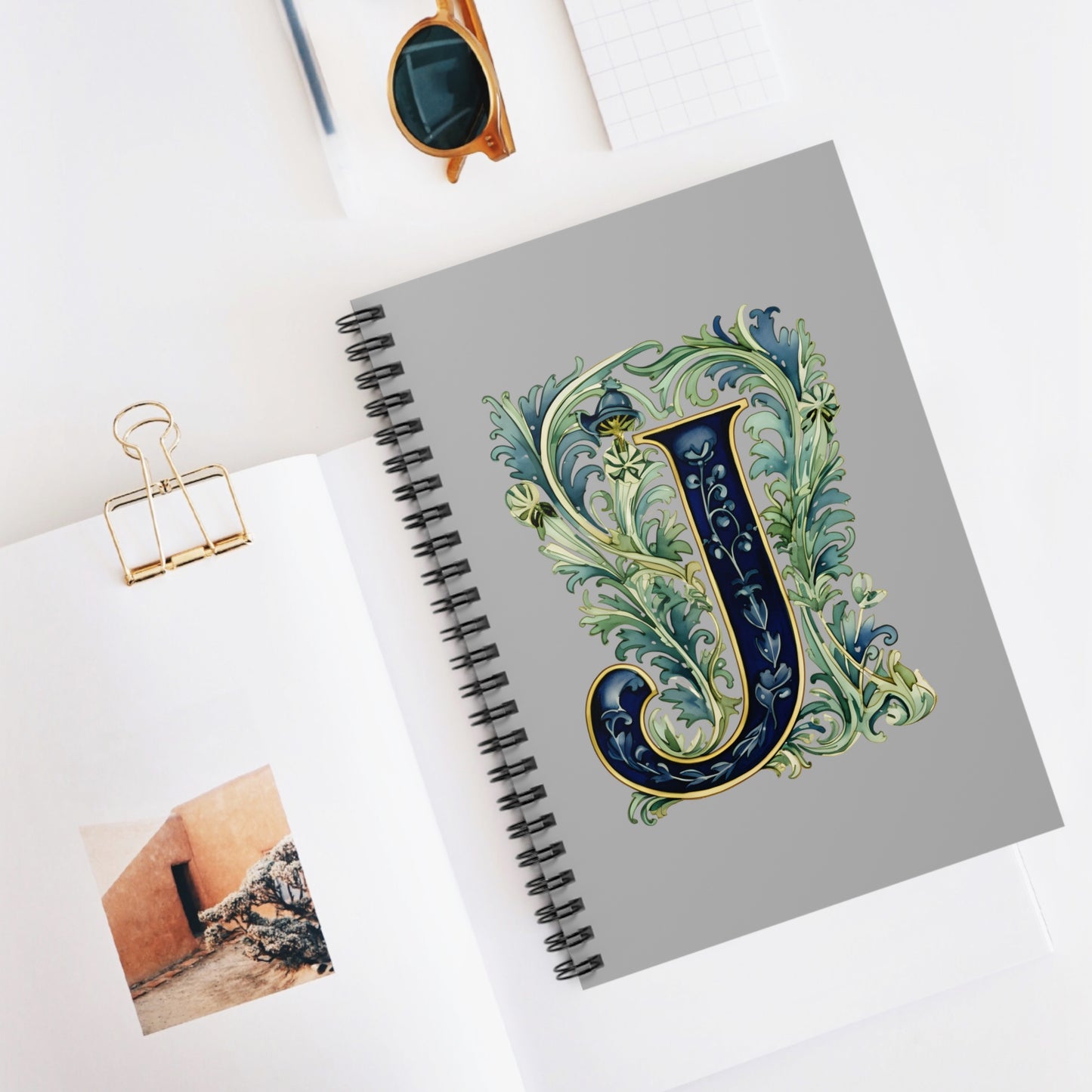 Monogram J Floral Initial Notebook — Decorative Spiral Journal for Writing & Gifts