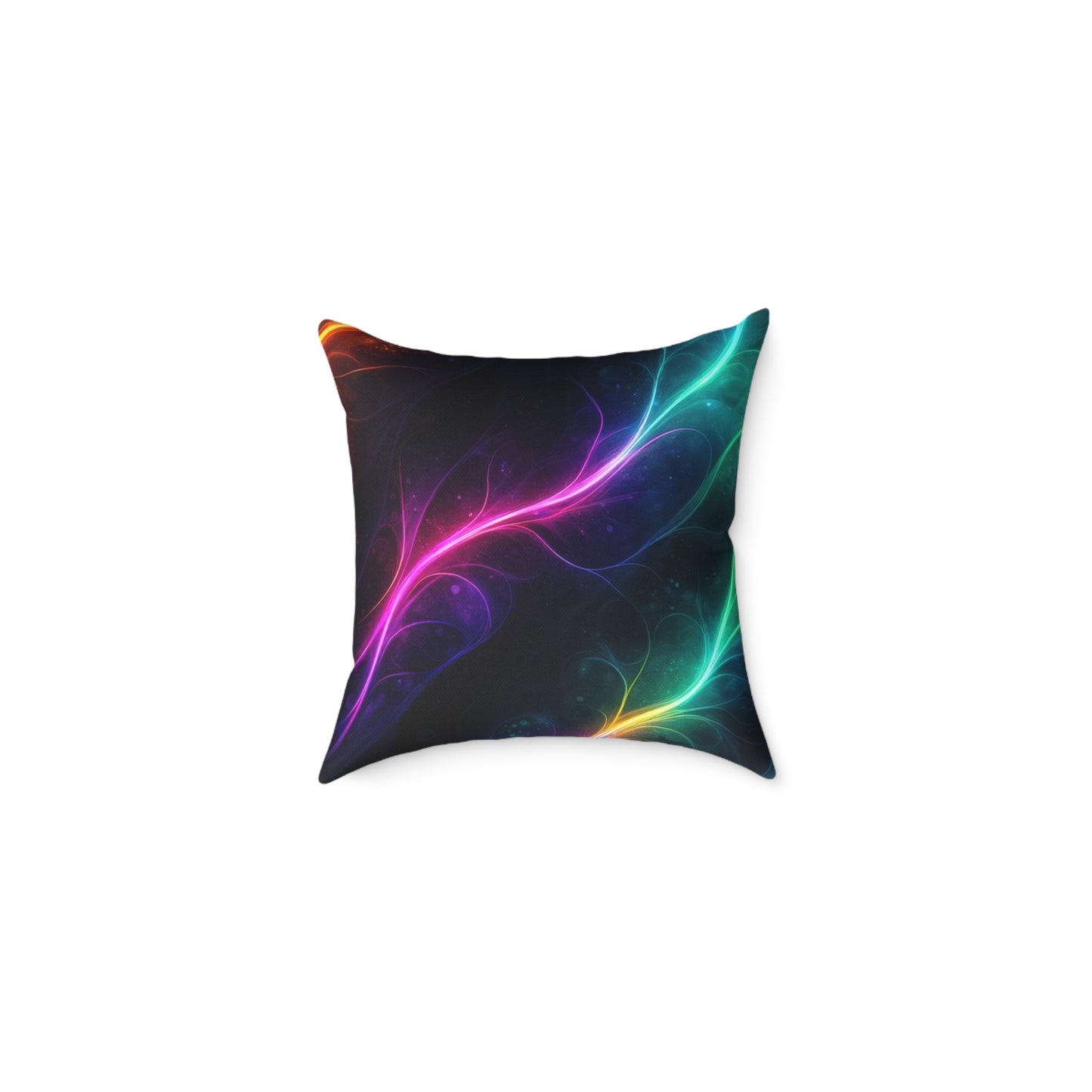 Neon Aurora Abstract Square Pillow — Vibrant Cosmic Decorative Throw Pillow