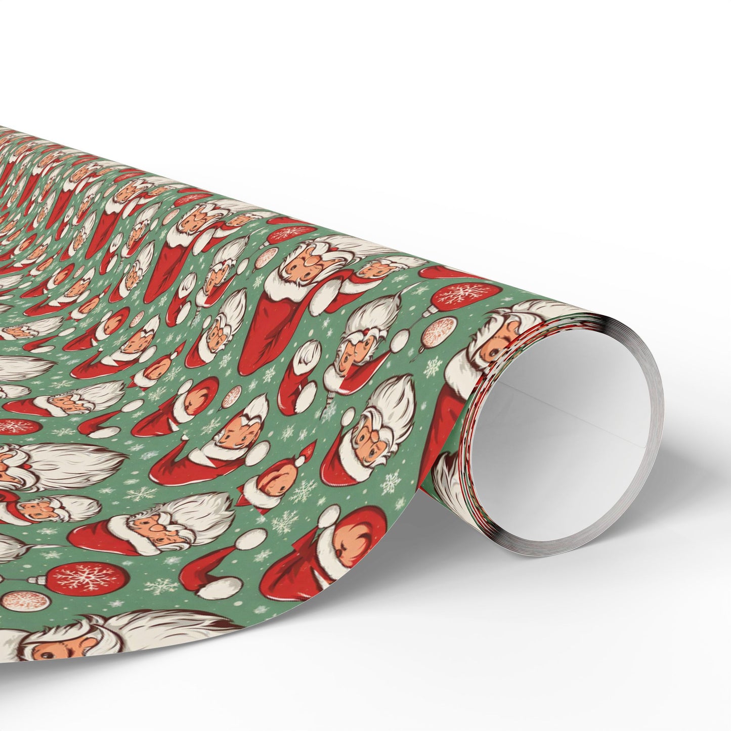 Christmas Santa Face Wrapping Paper Roll — Festive Green Holiday Gift Wrap