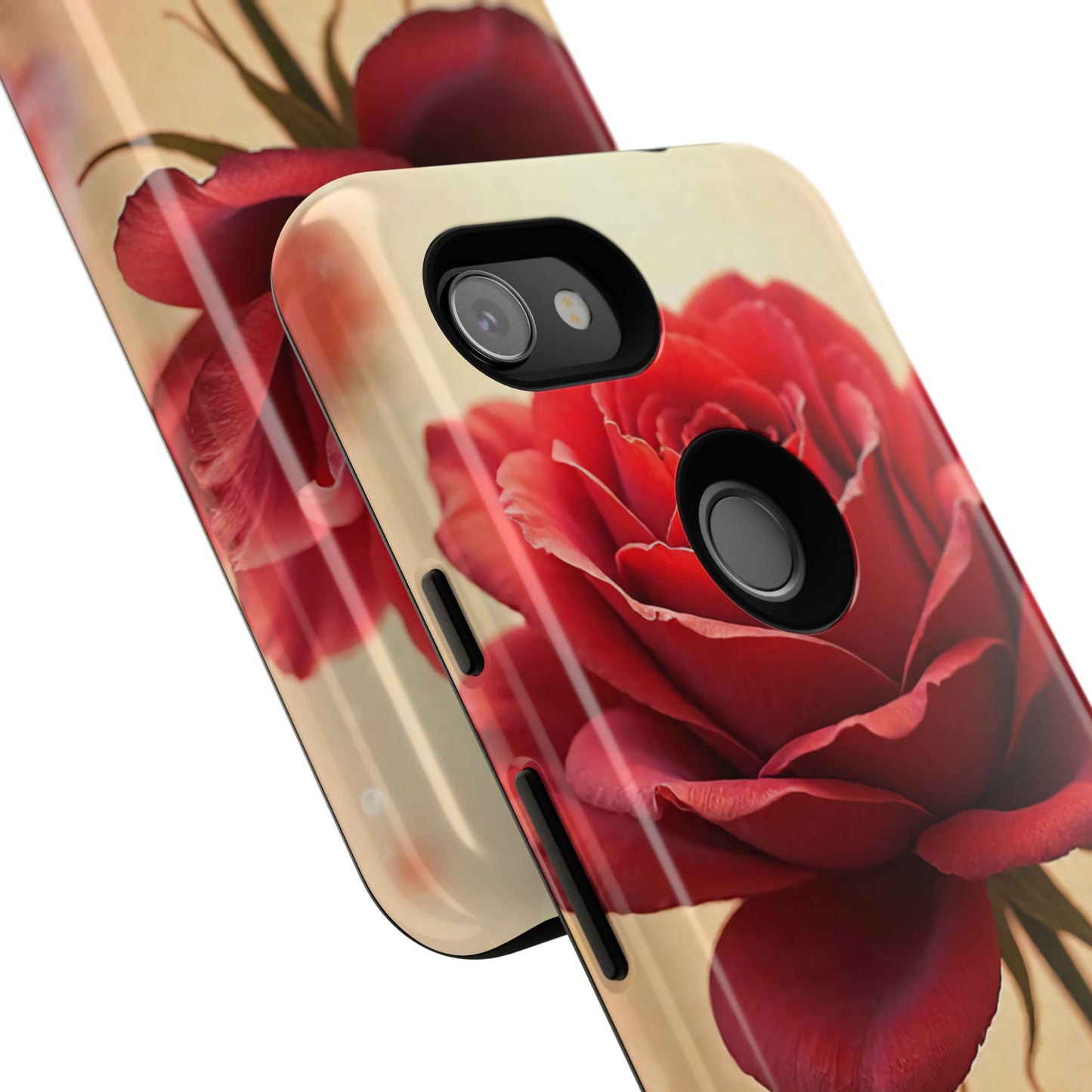 Floral Phone Case with Red Rose Design, Tough Phone Cover, Flower Print, Gift for Her, Stylish Accessory, Floral Aesthetic