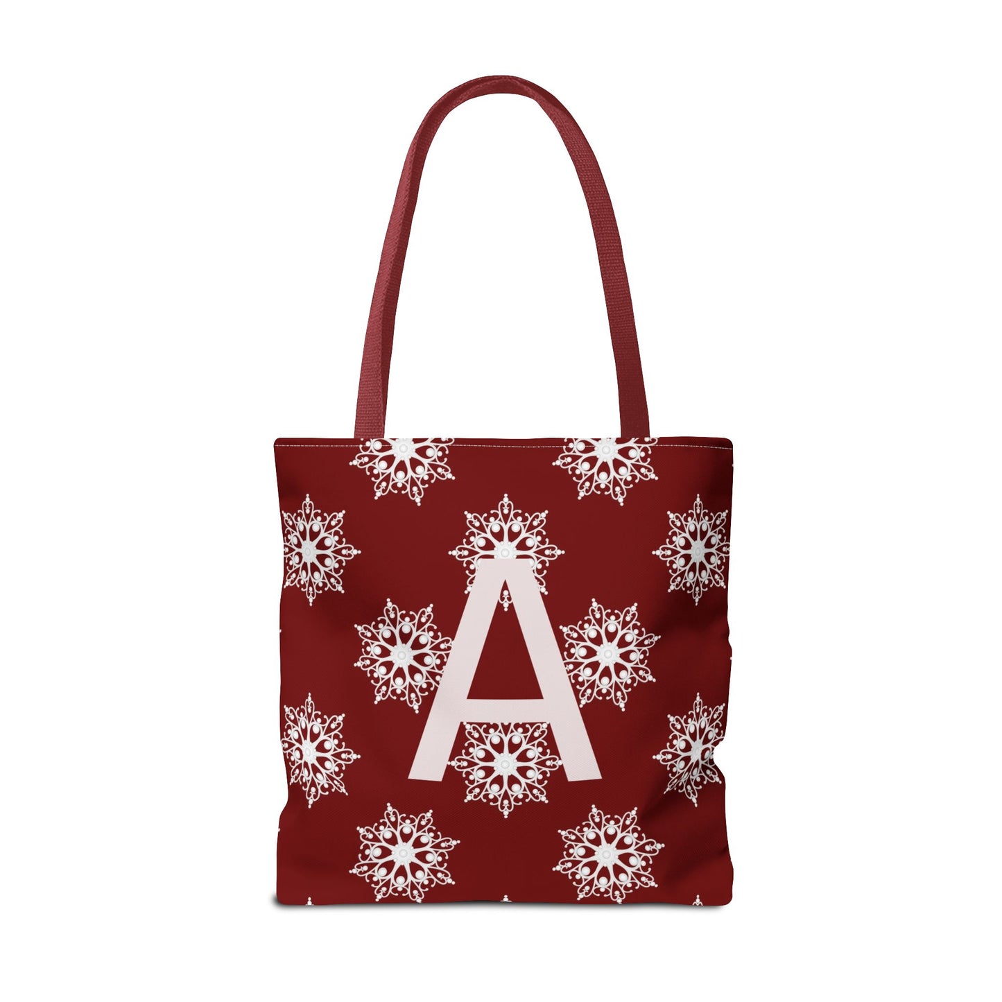 Monogram A Snowflake Tote Bag — Personalized Holiday AOP Tote