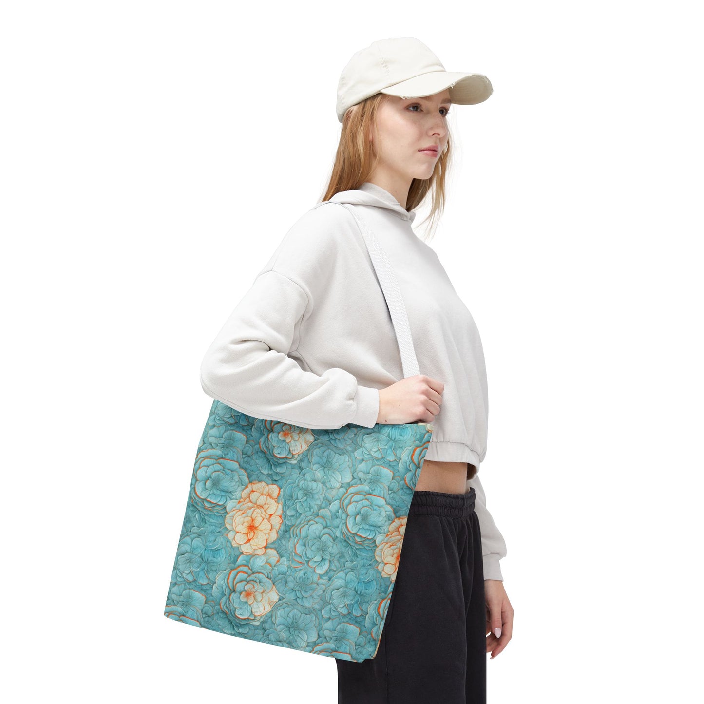 Floral Watercolor Tote Bag — Teal Succulent Pattern