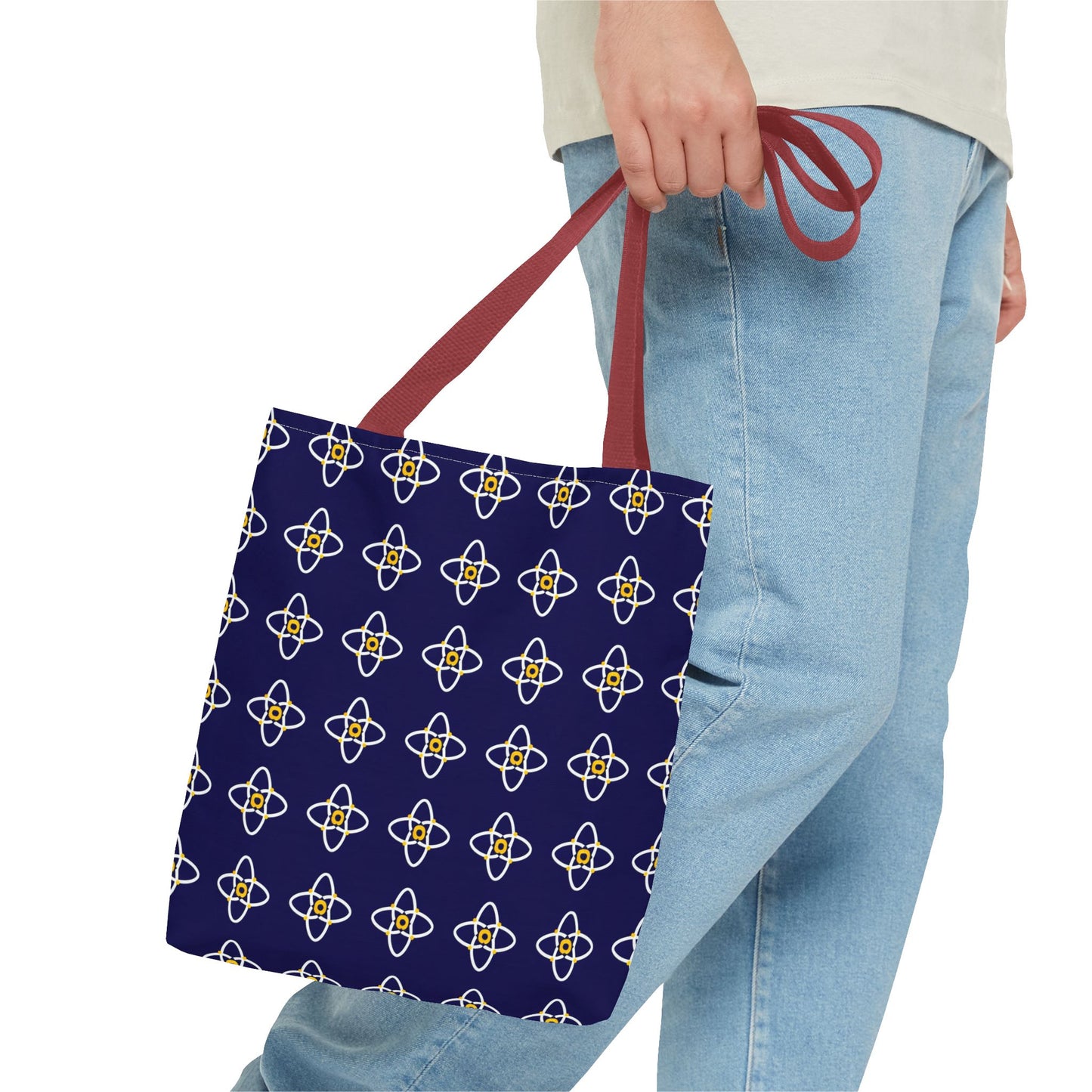 Navy Geo Floral Pattern Tote Bag — Reusable Everyday Shopping Tote