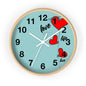 Love Hearts Wall Clock — Retro Teal Clock with Red Hearts & 'Love' Typography