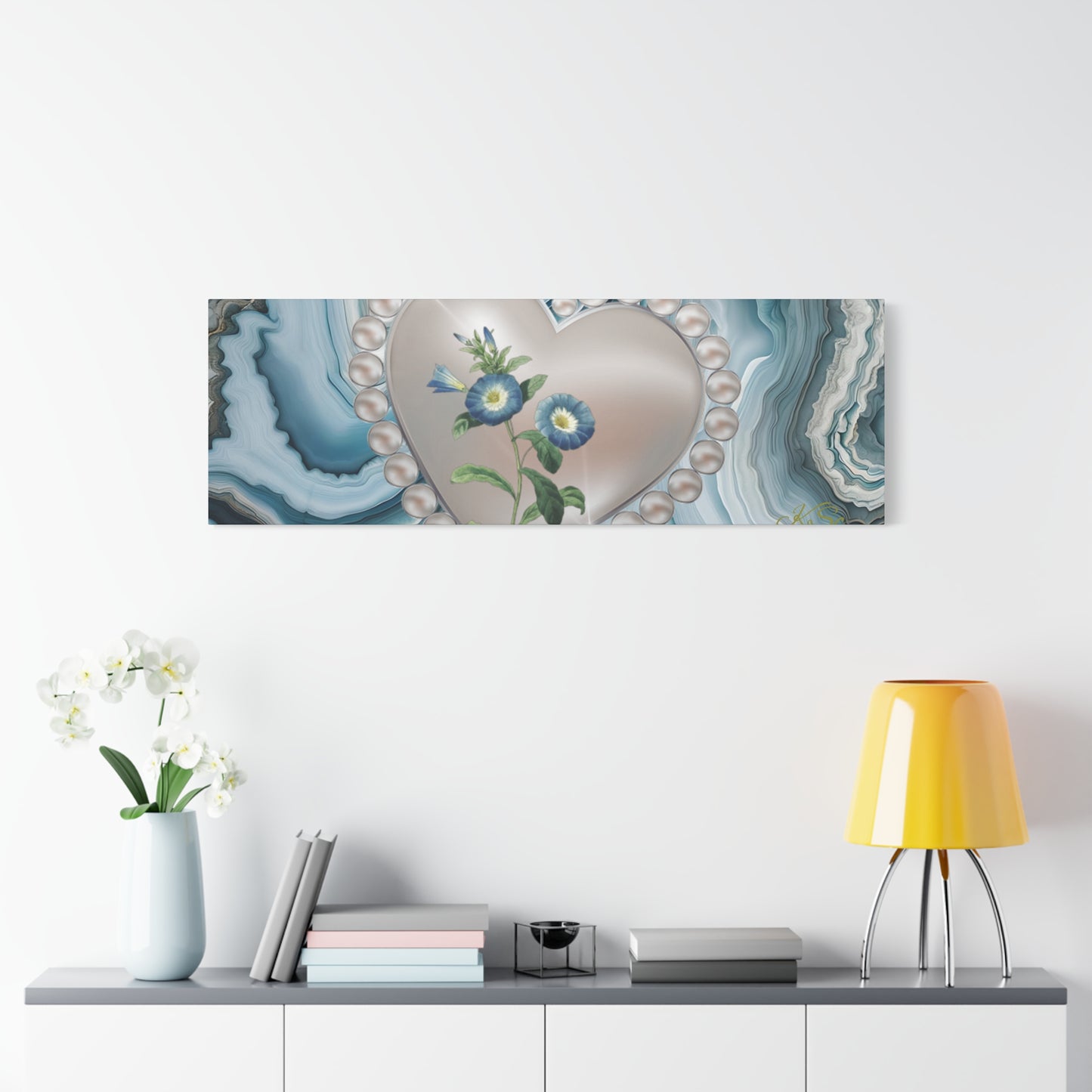 Elegant Floral Heart Canvas Wall Art, Modern Home Decor, Gift for Her