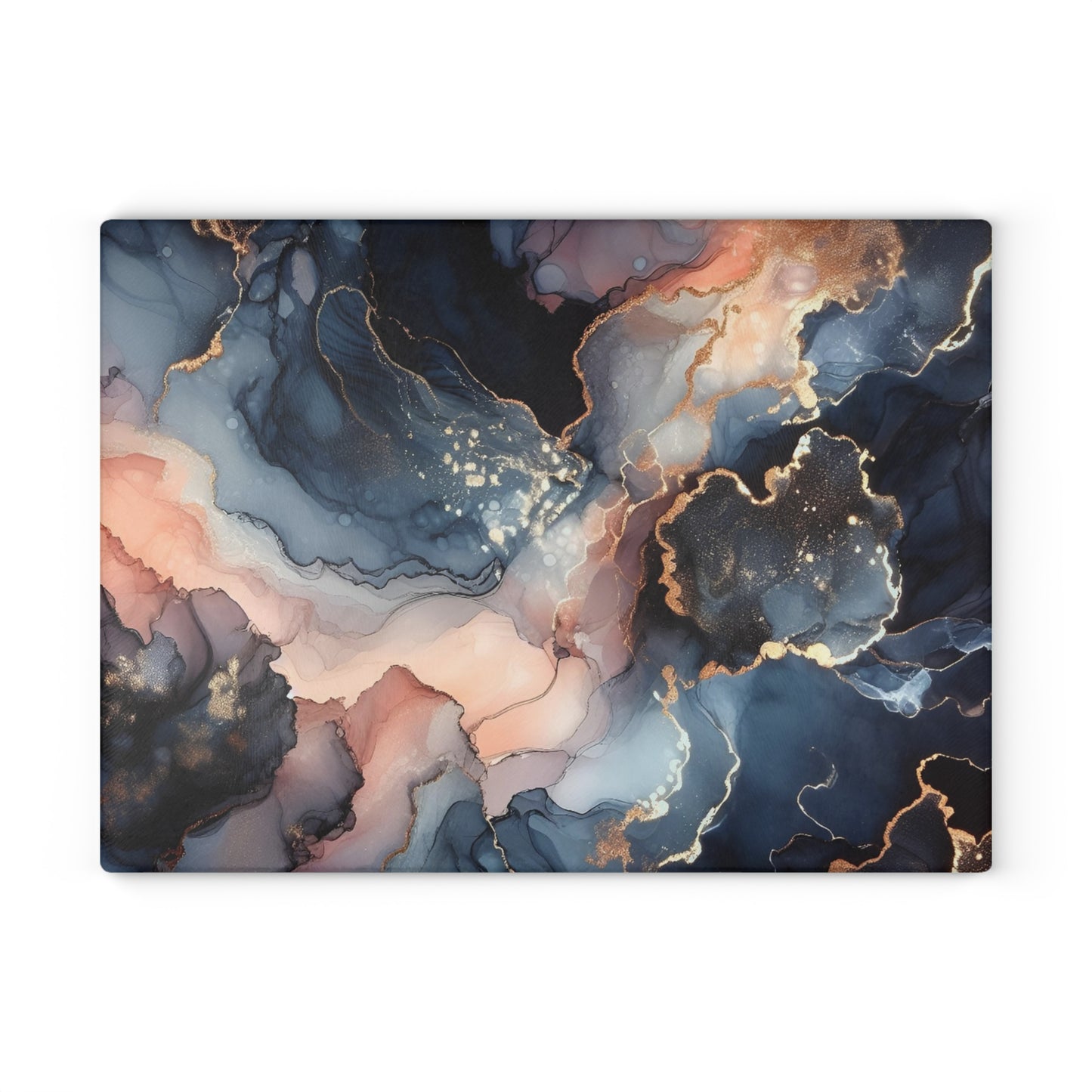 Tempera Marble Glass Cutting Board — Elegant Blue, Pink & Gold Kitchen Decor