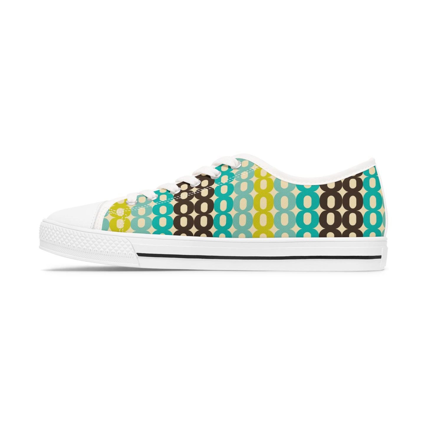 Retro Polka Chain Low Top Sneakers — Teal, Lime & Chocolate Patterned Women’s Shoes
