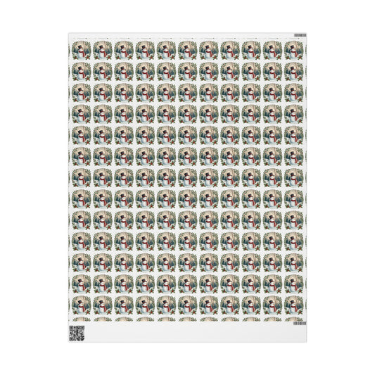 Snowman Wreath Christmas Wrapping Paper Roll — Festive Holiday Gift Wrap