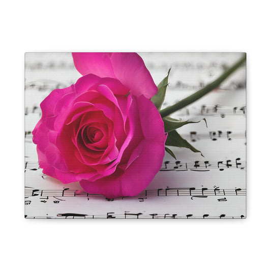 Stretched Canvas Art Print, Classic Rose on Sheet Music, Floral Wall Decor, Home Decoration, Gift for Music Lovers