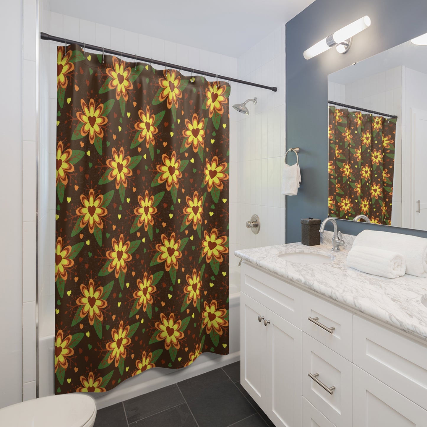 Floral Shower Curtain, Cozy Bath Decor, Spring Vibe, Heart Flower Design, Bathroom Accessory, Home Decor, Gift for Her