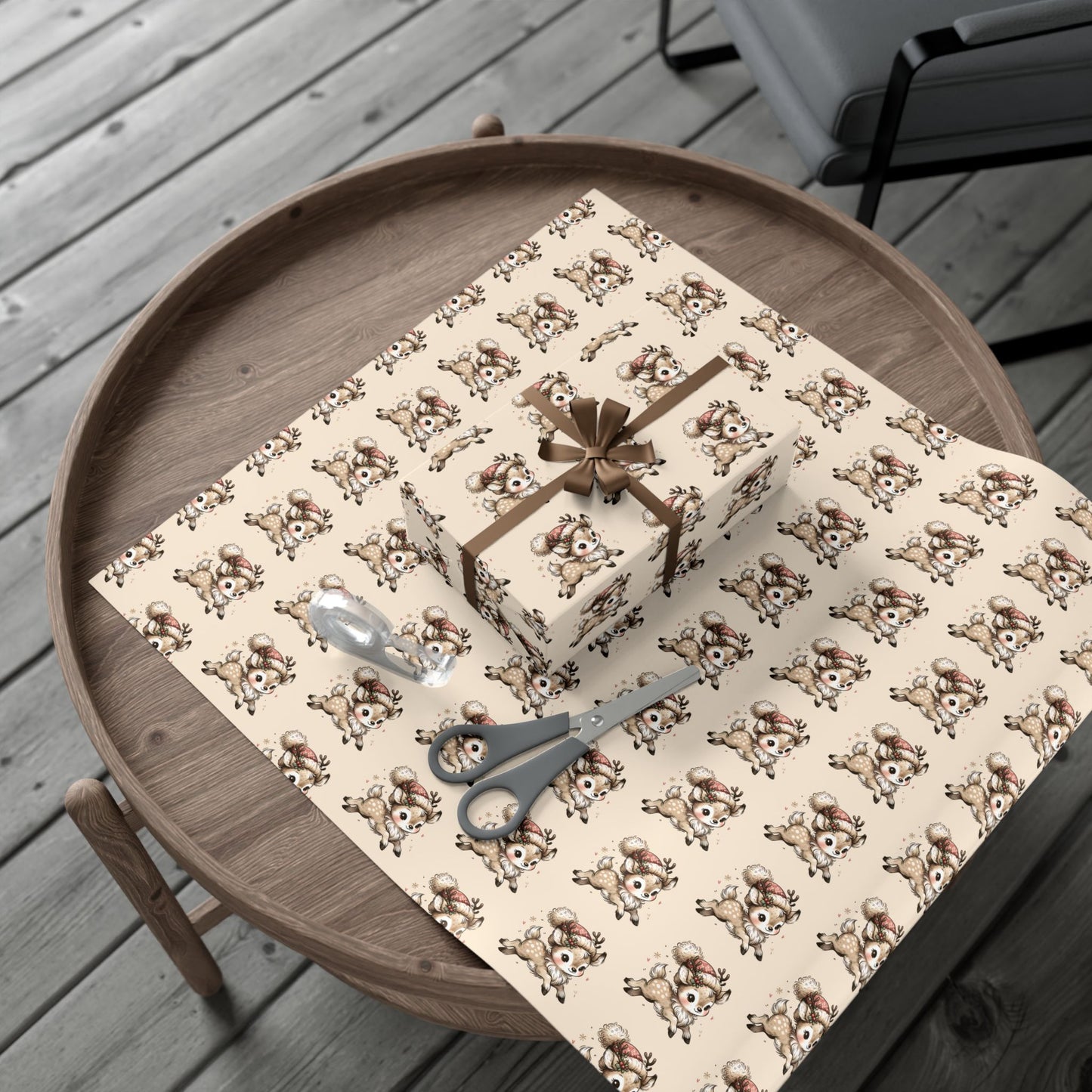 Gift Wrap Paper — Cute Retro Teddy Bear Pattern (Neutral Beige)