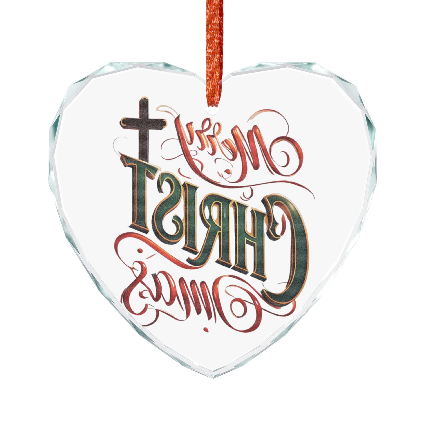 Merry CHRISTmas Heart Crystal Ornament — Religious Christmas Tree Decoration