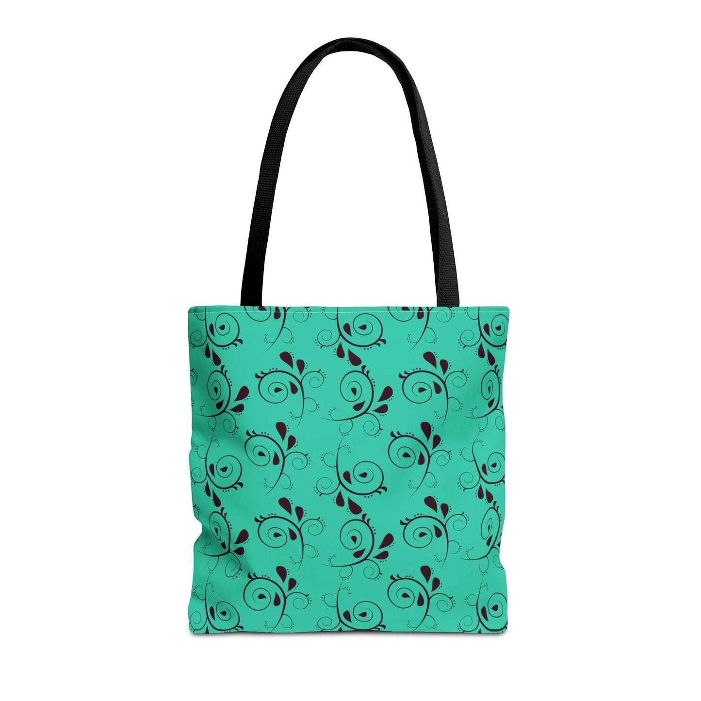 Turquoise Floral Swirl Tote Bag – All-Over Print Stylish Shopping Bag