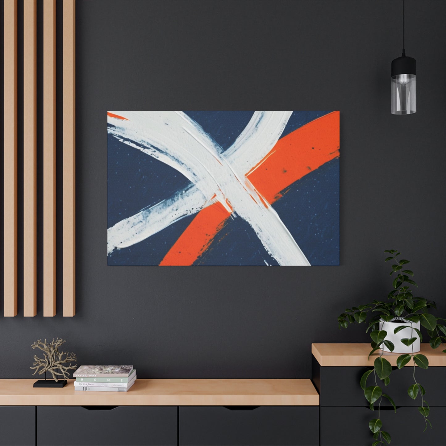 Abstract Navy & Orange Brushstroke Canvas