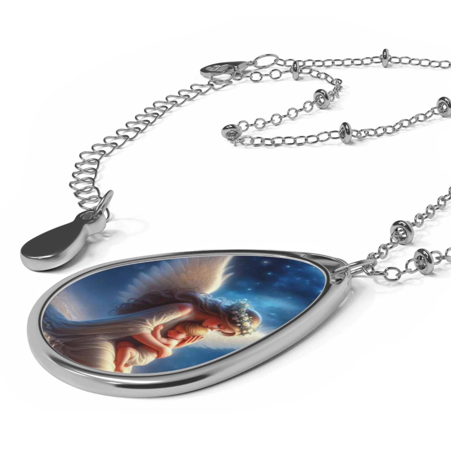Angelic Motherhood Oval Necklace, Gift for Moms, Birthstone Jewelry